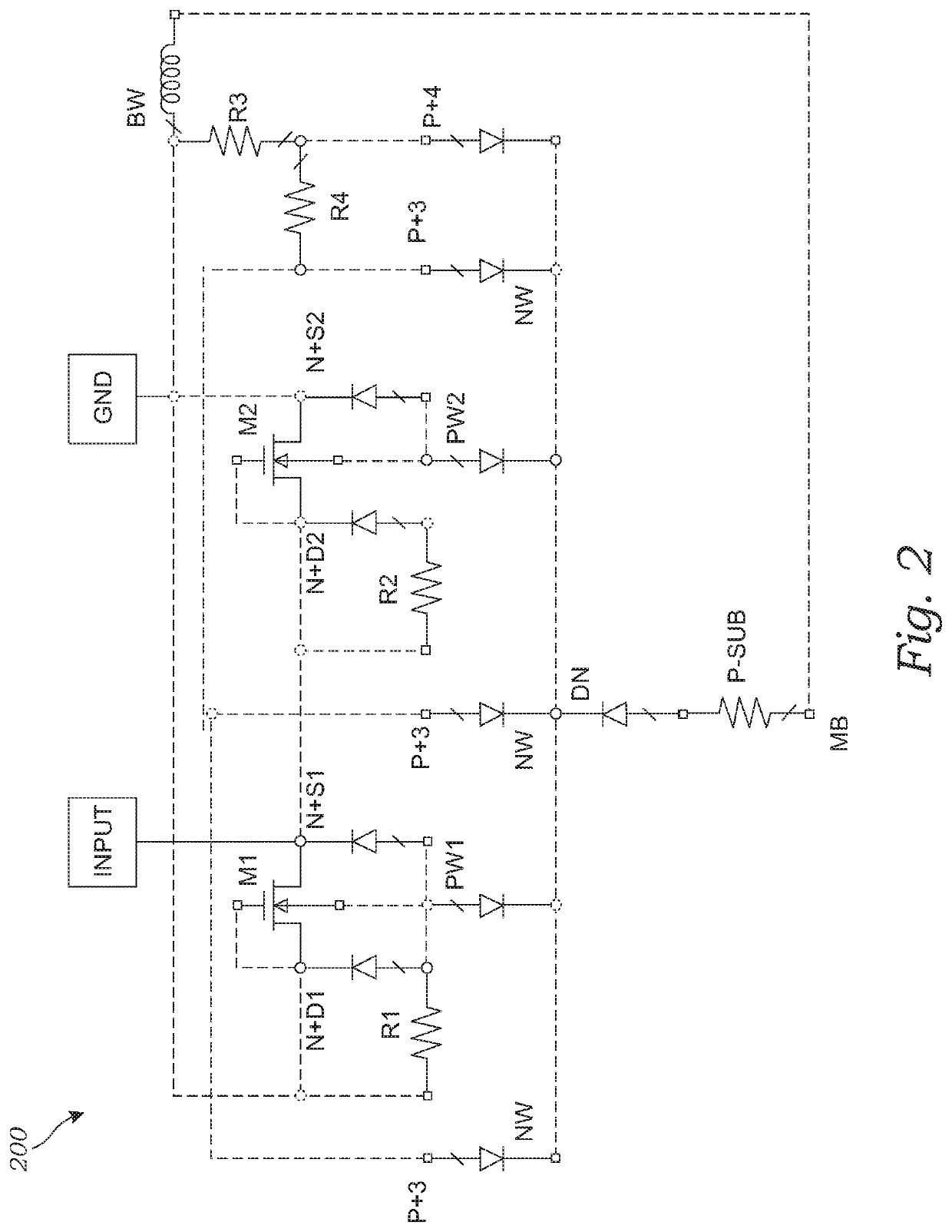 CMOS RF power limiter and ESD protection circuits