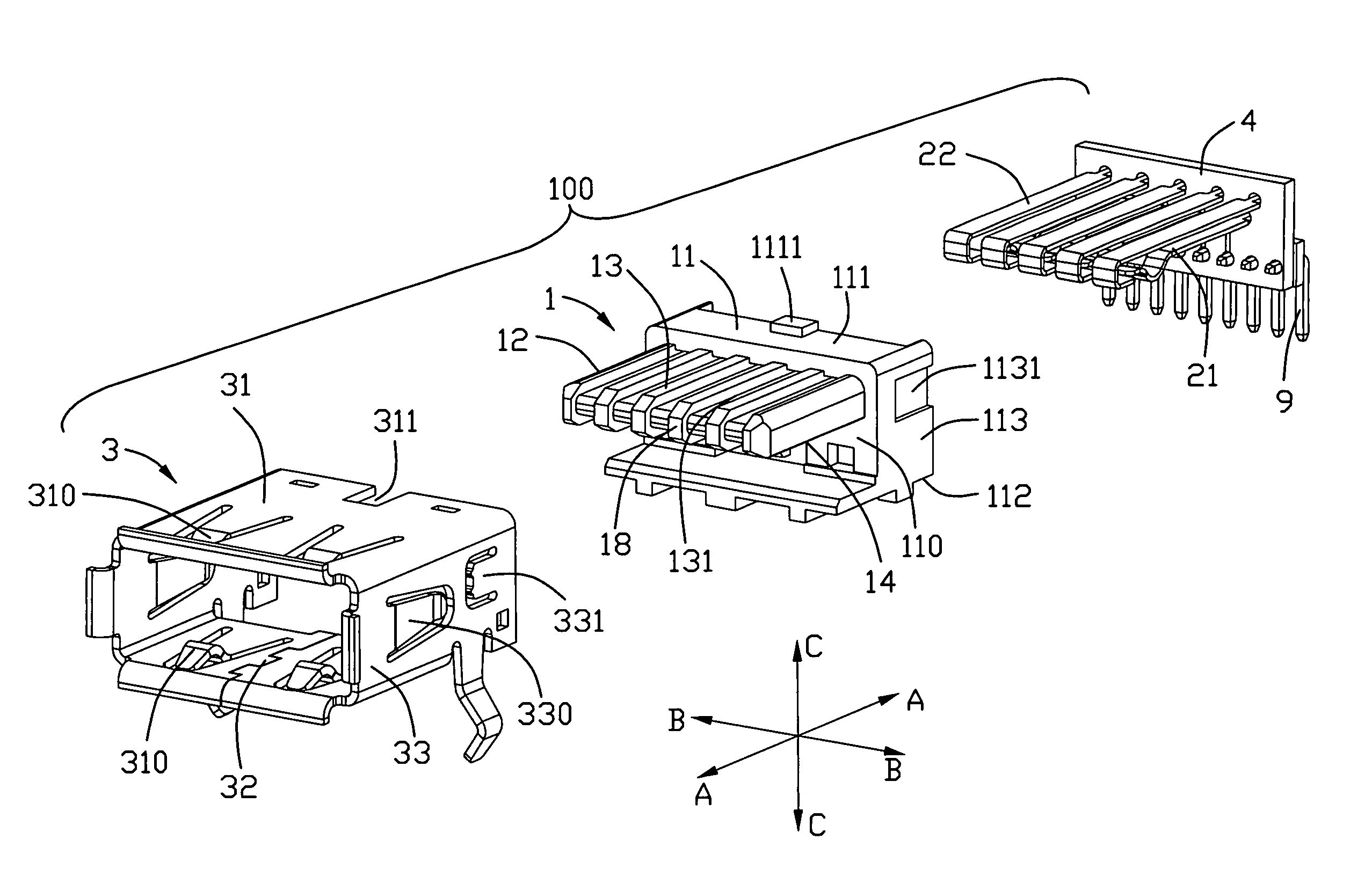 Electrical connector with improved contacts and transition module