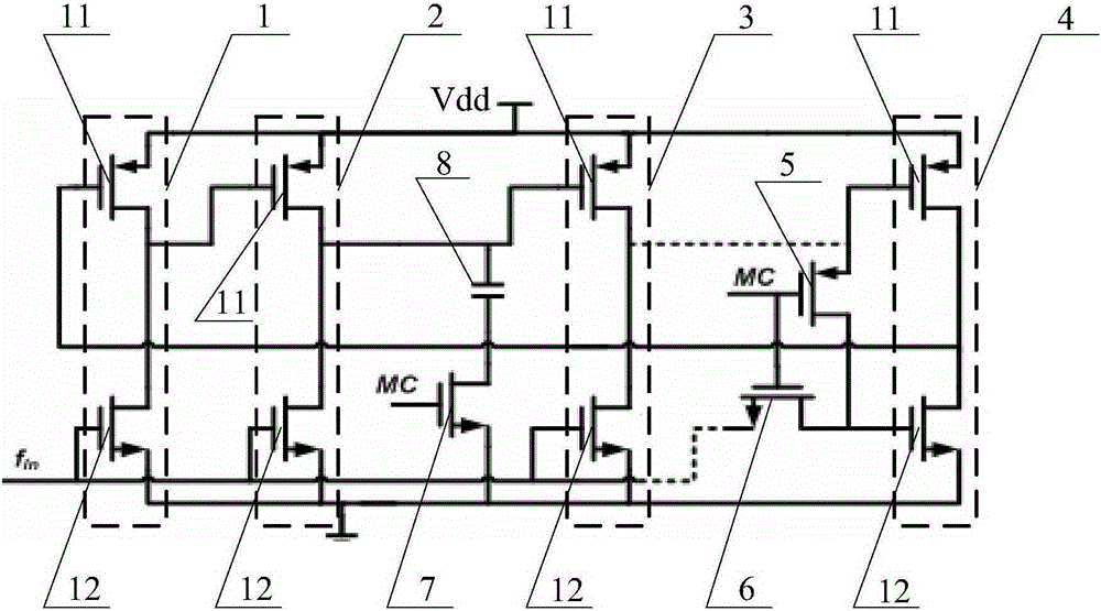 Injection locking type dual-mode prescaler with low power consumption and wide locking range