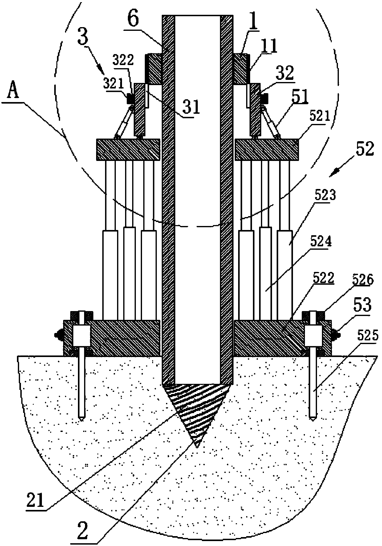 Auxiliary piling device and auxiliary piling method for concrete pile body