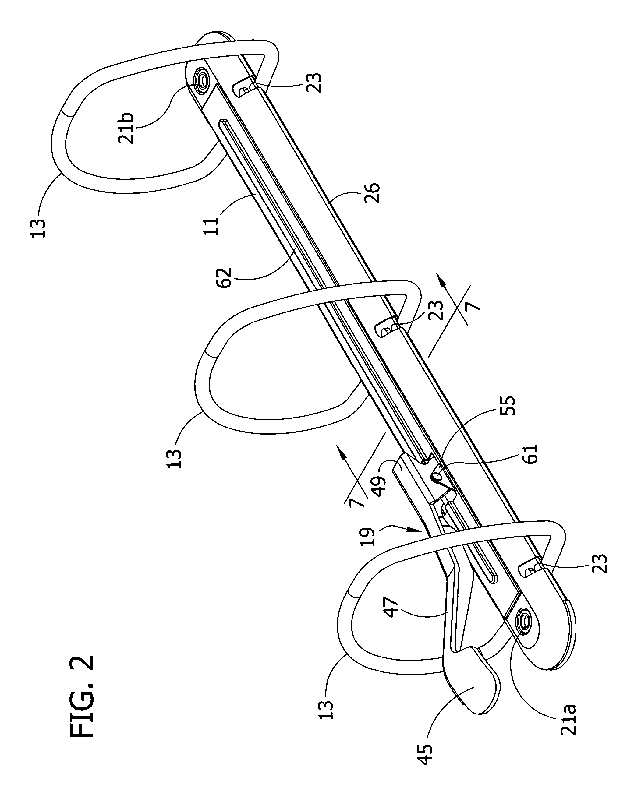 Ring binder mechanism with operating lever and travel bar