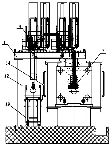 Four-bar linkage type spraying and taking all-in-one machine