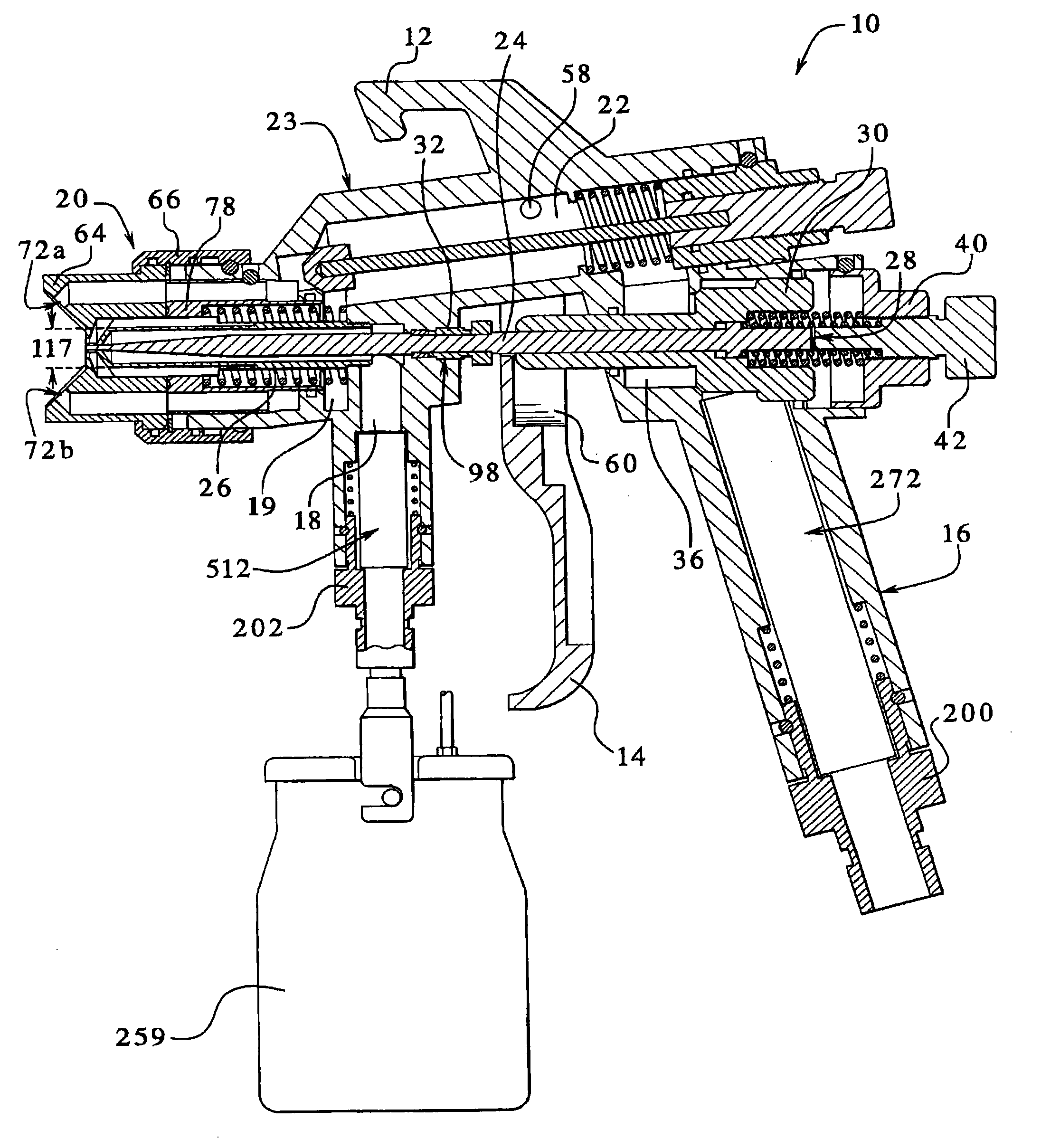 Spray gun coupled with a quick connect ring nut and a spring-loaded air diverter and a method for assembling the same