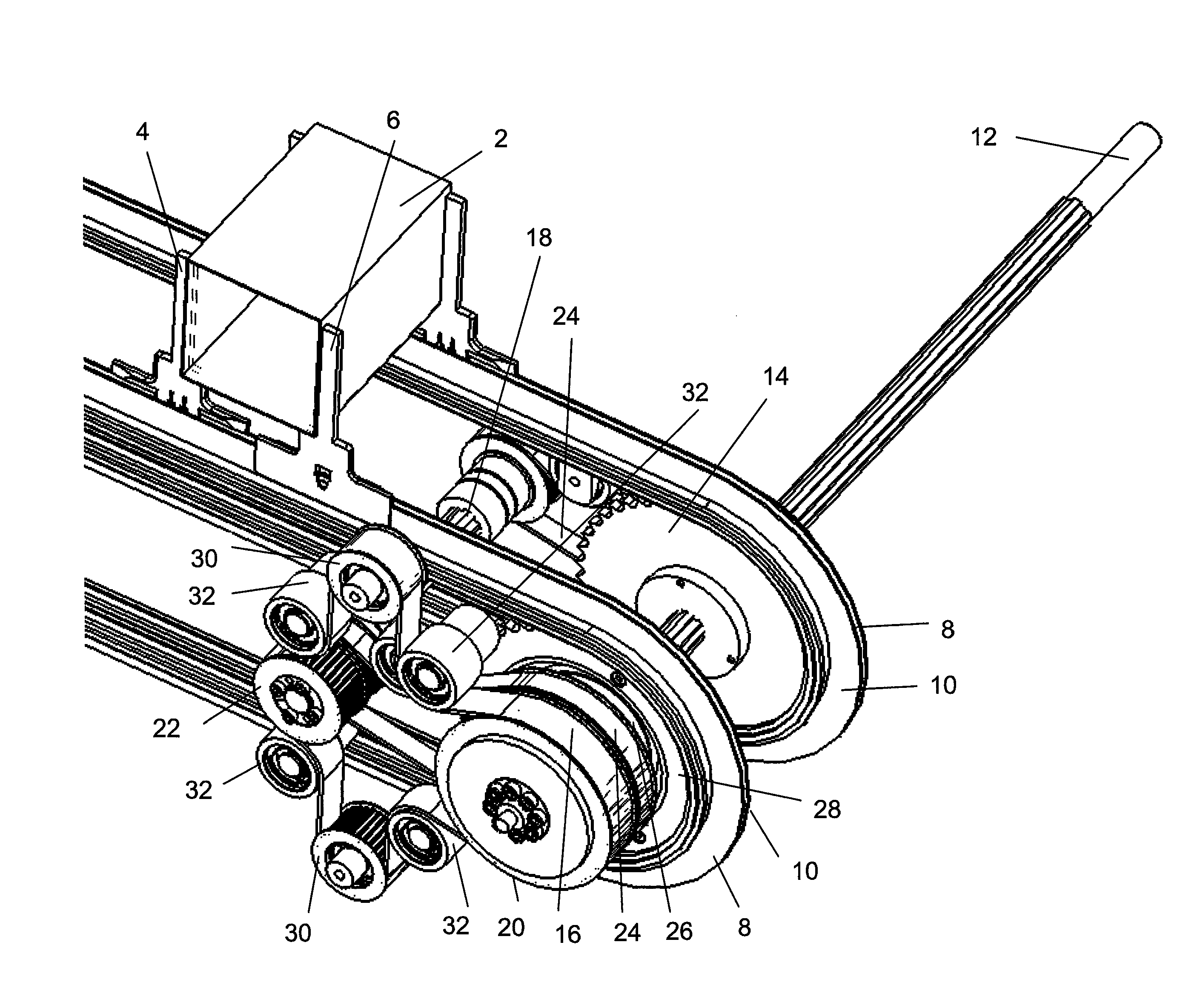 Device for conveying objects in packaging machines