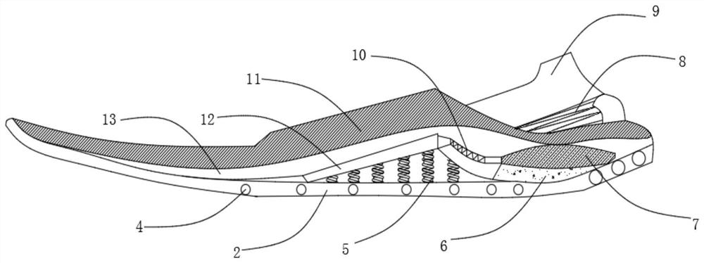 Sneaker sole middle section structure with shock absorption and stretching functions