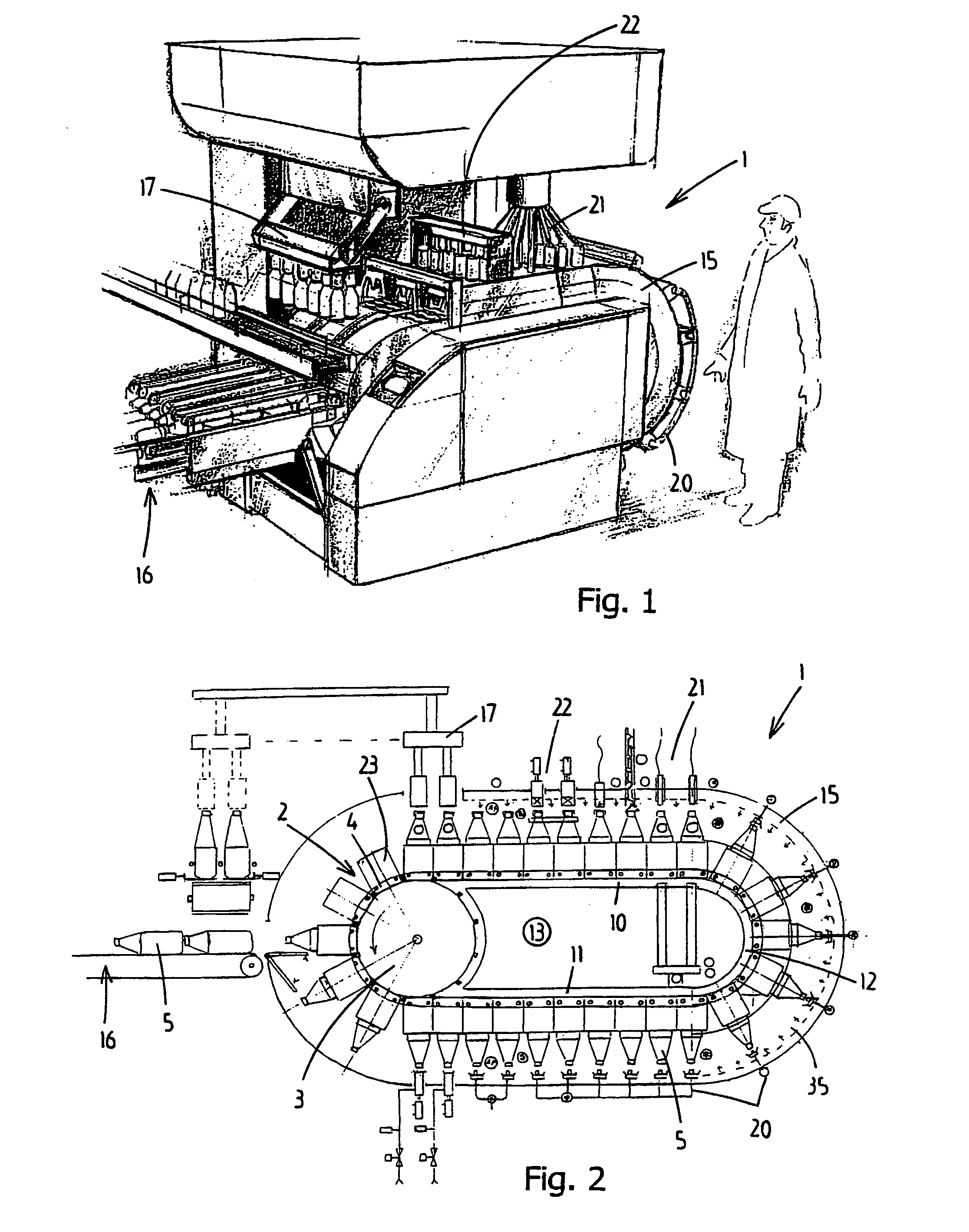 Filling device with housing having a directed gas supply