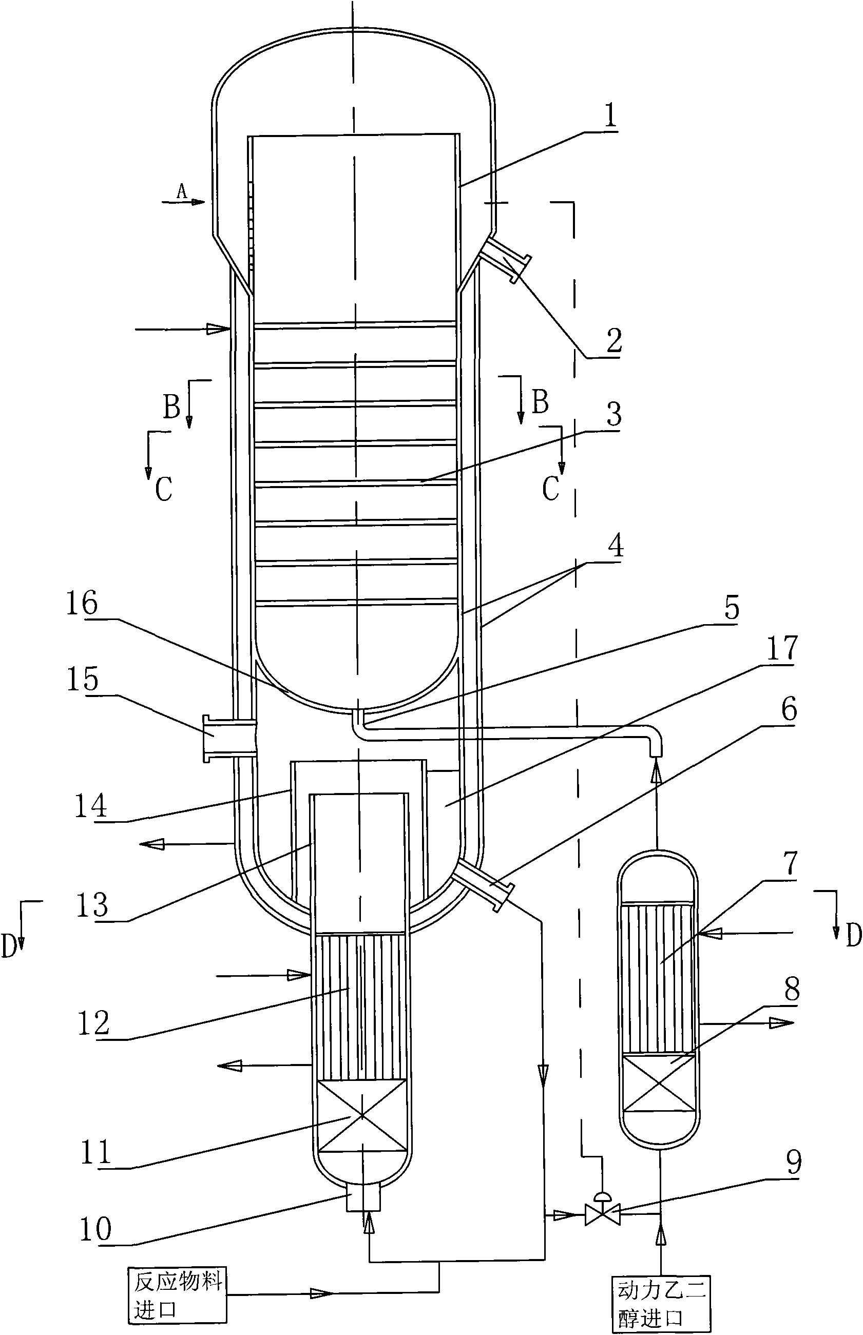 Combined type polyester reaction tower