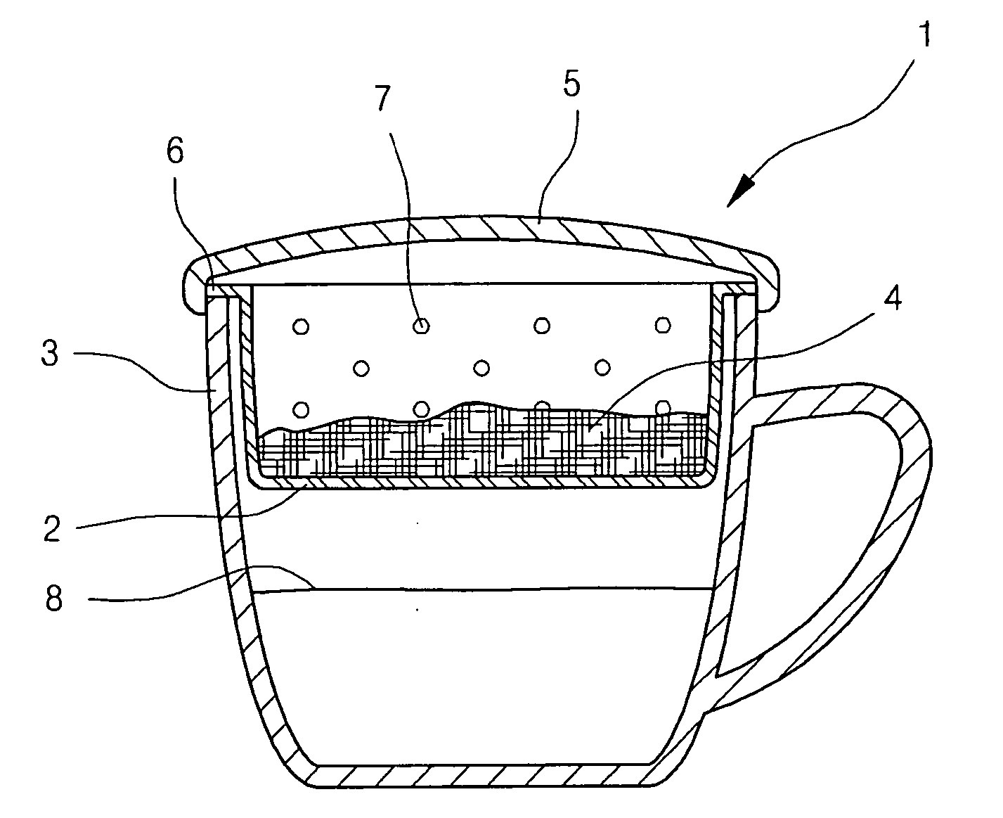 Tea vessel structure for straining out tealeaves