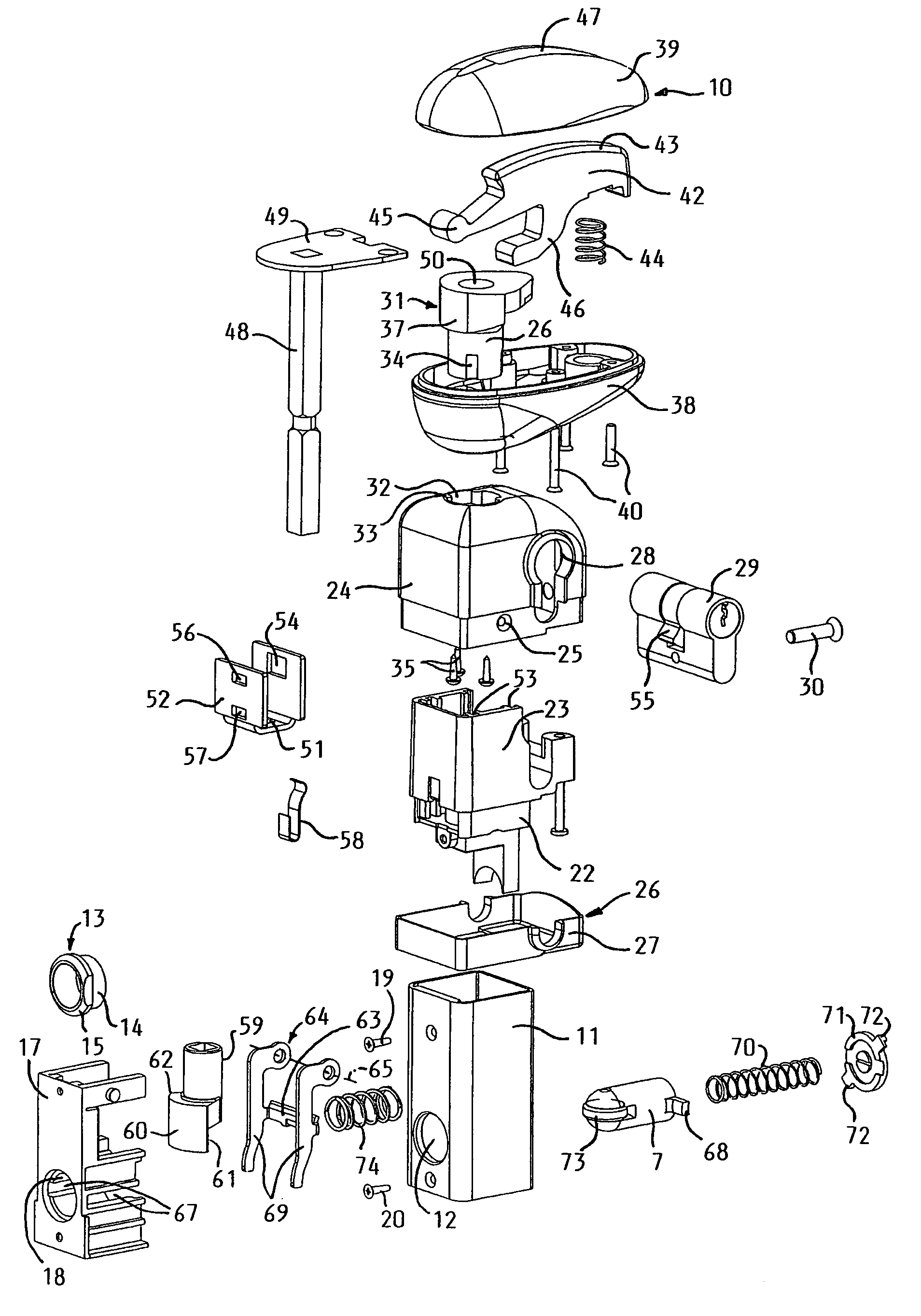Self-latching device for fastening a hinged closure member