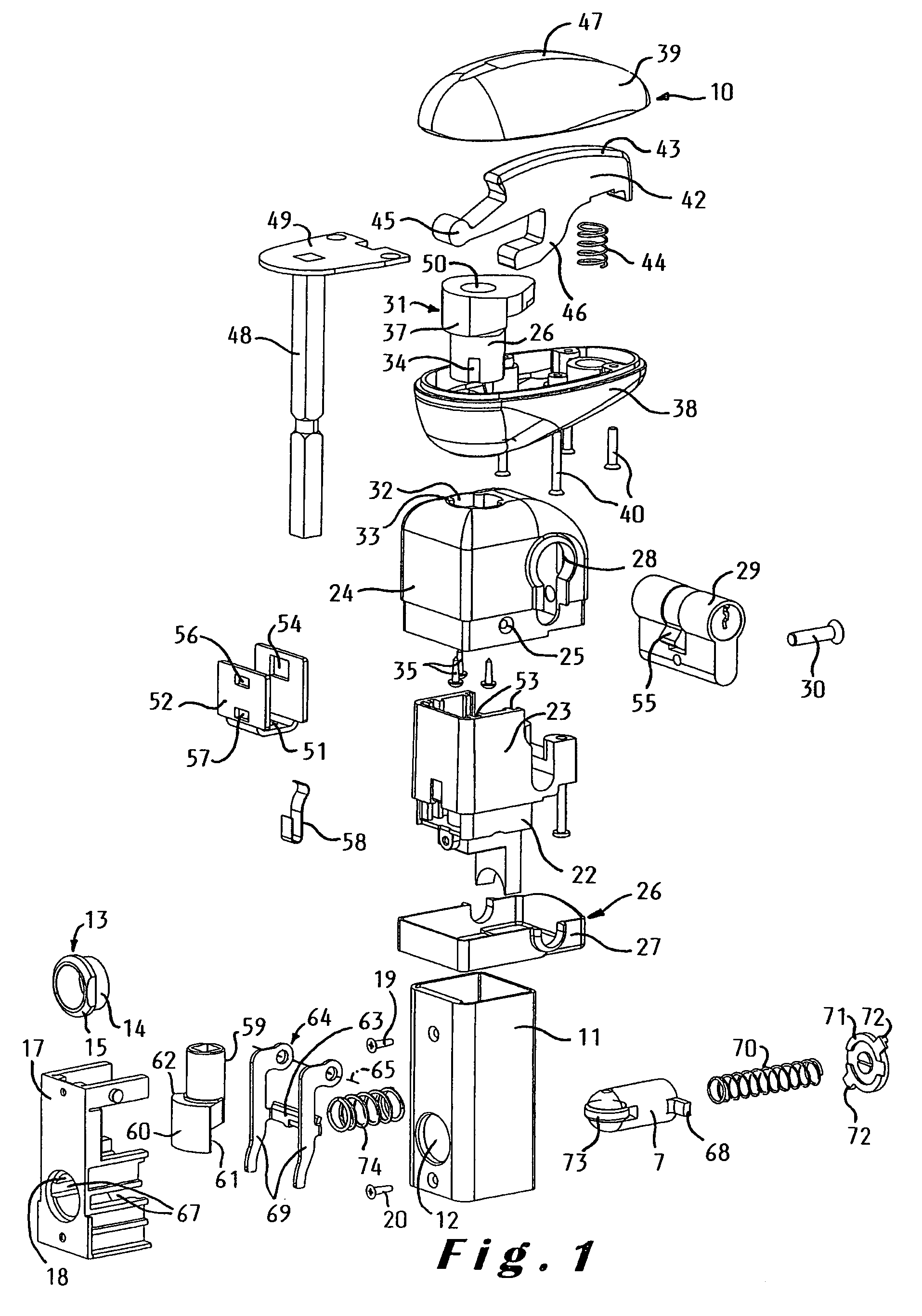 Self-latching device for fastening a hinged closure member