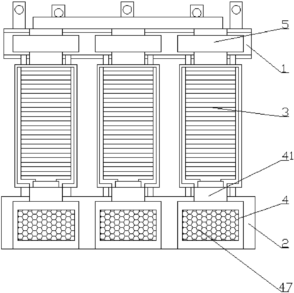 An air-cooled dry-type transformer