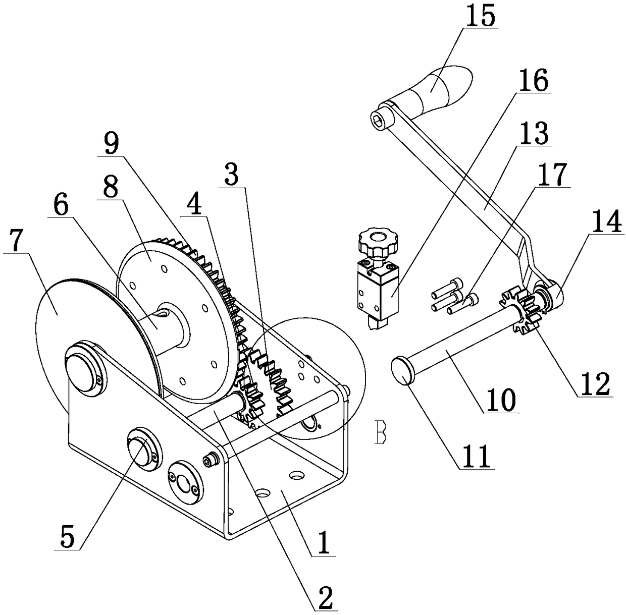 Self locking type PVC coiled material winding device