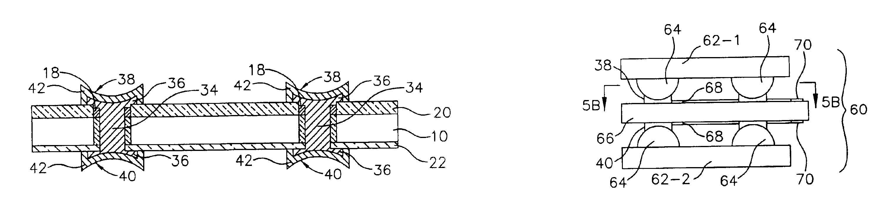 Semiconductor component and interconnect having conductive members and contacts on opposing sides