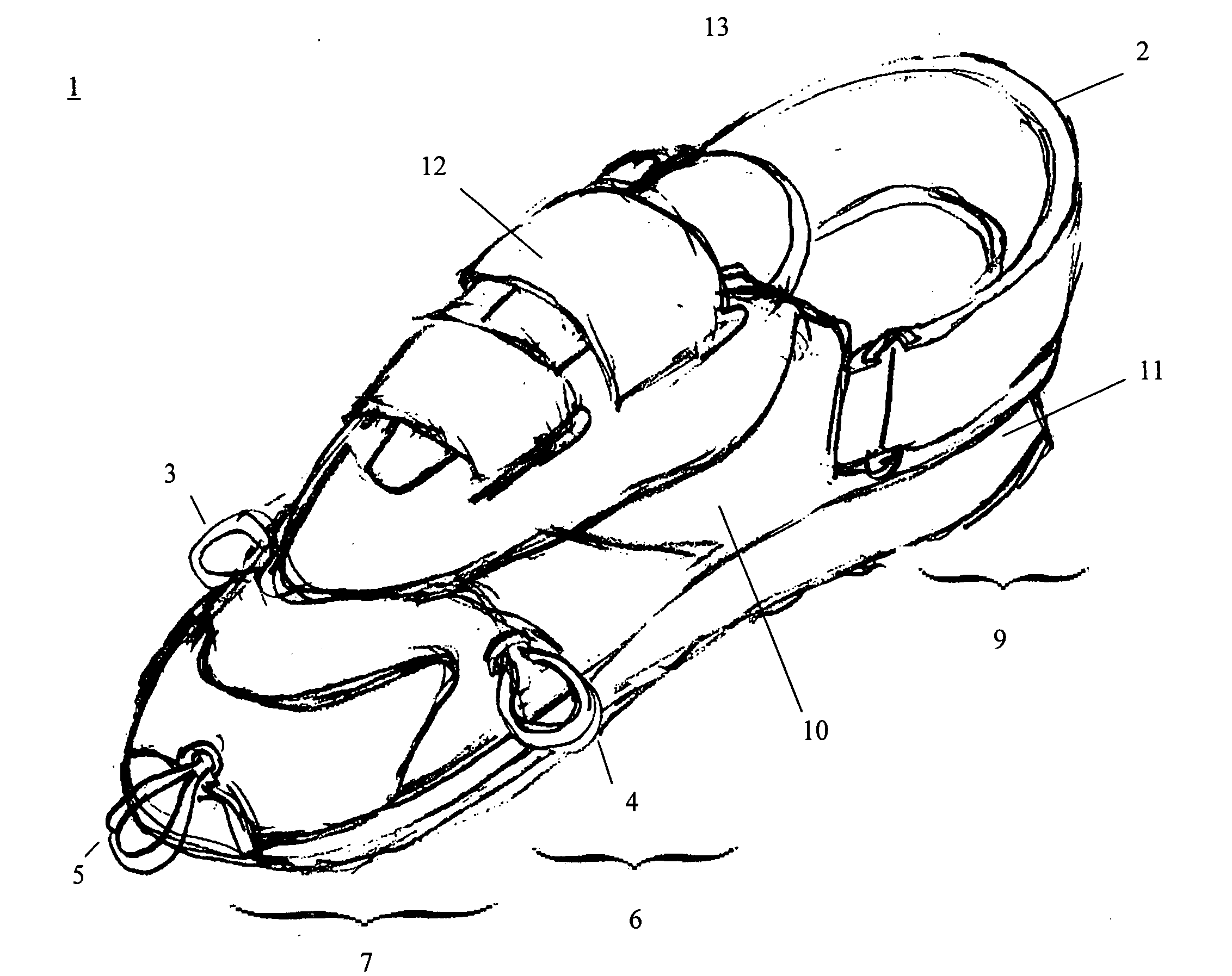 Exercise sneaker having a plurality of attachment points along an outer peripheral thereof for attaching an elastic band to perform exercise movements