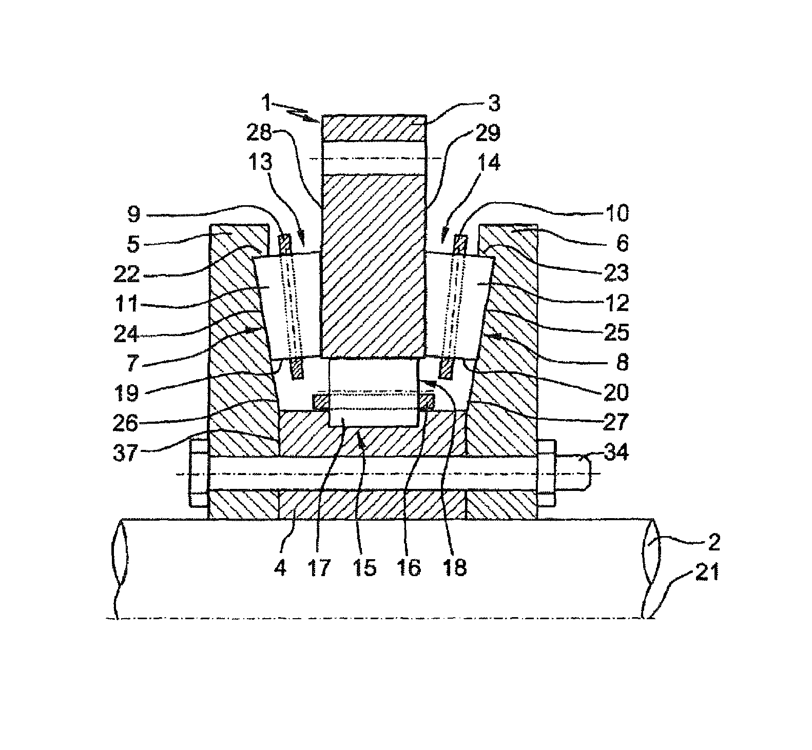 Multiple-row large roller bearing, especially axial radial bearing for the main arrangement of bearings of the rotor shaft of a wind power installation