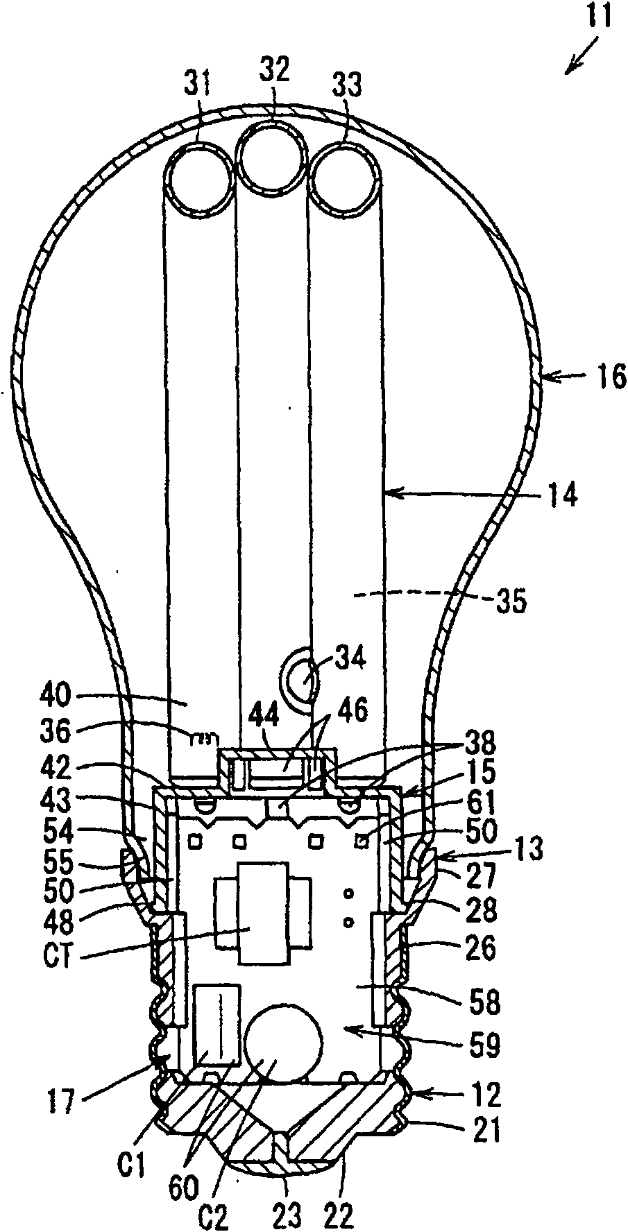 Compact self-ballasted fluorescent lamp and lighting apparatus