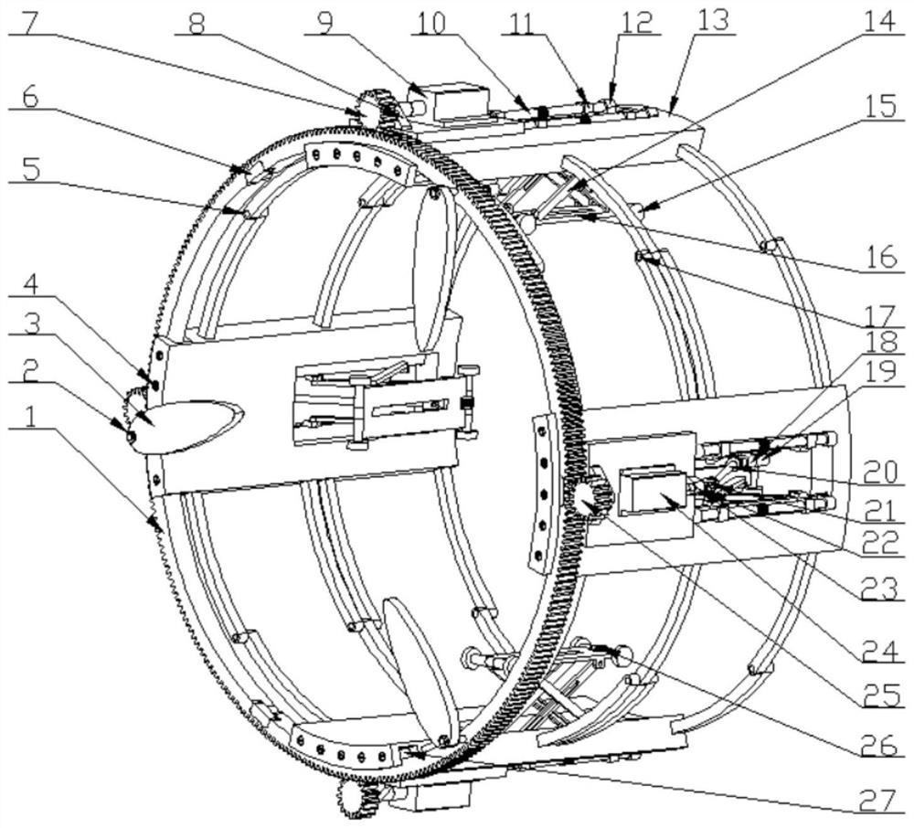 An automatic cleaning device for the outer wall of a pipeline