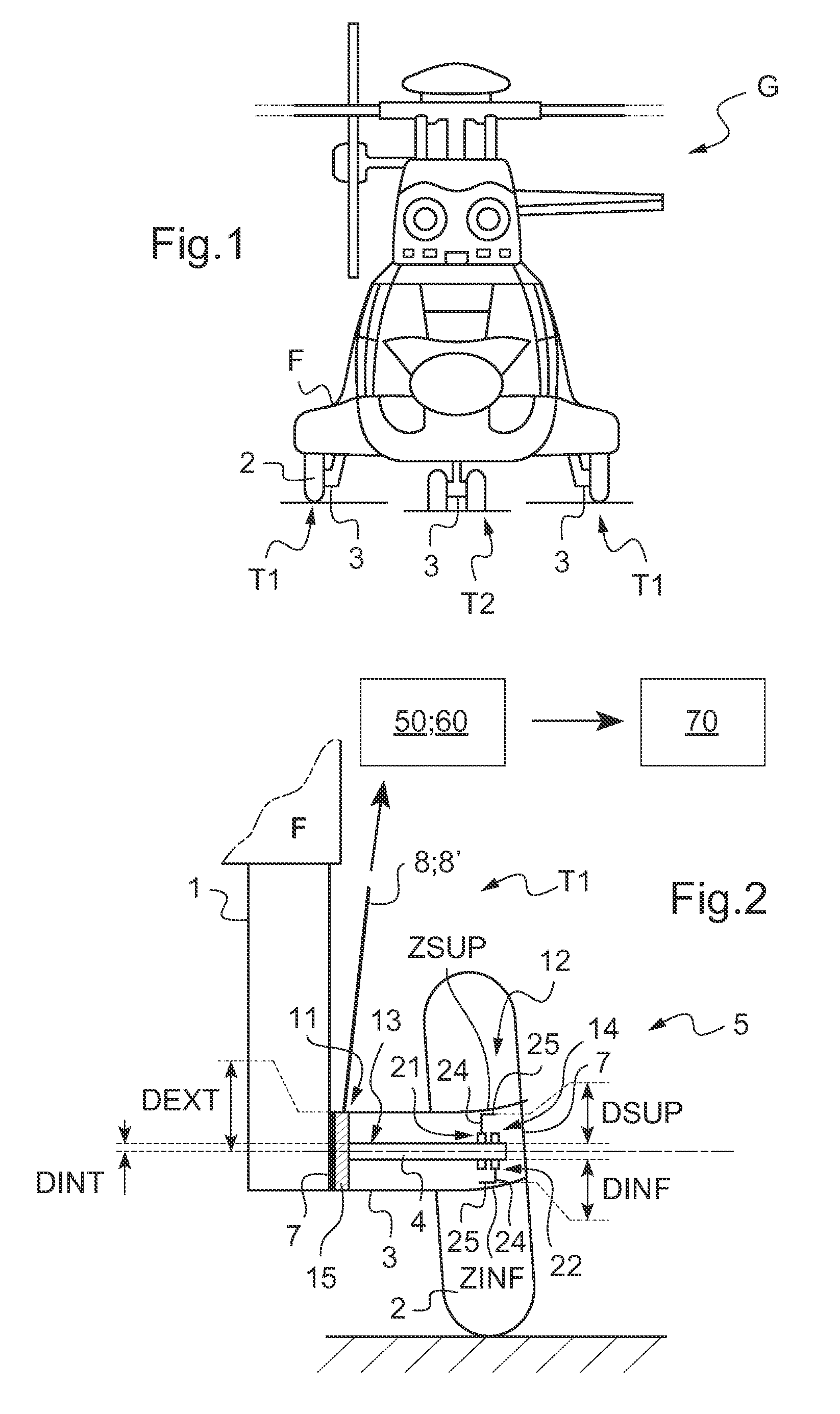 On-board device for measuring the weight of an aircraft and the position of its center of gravity