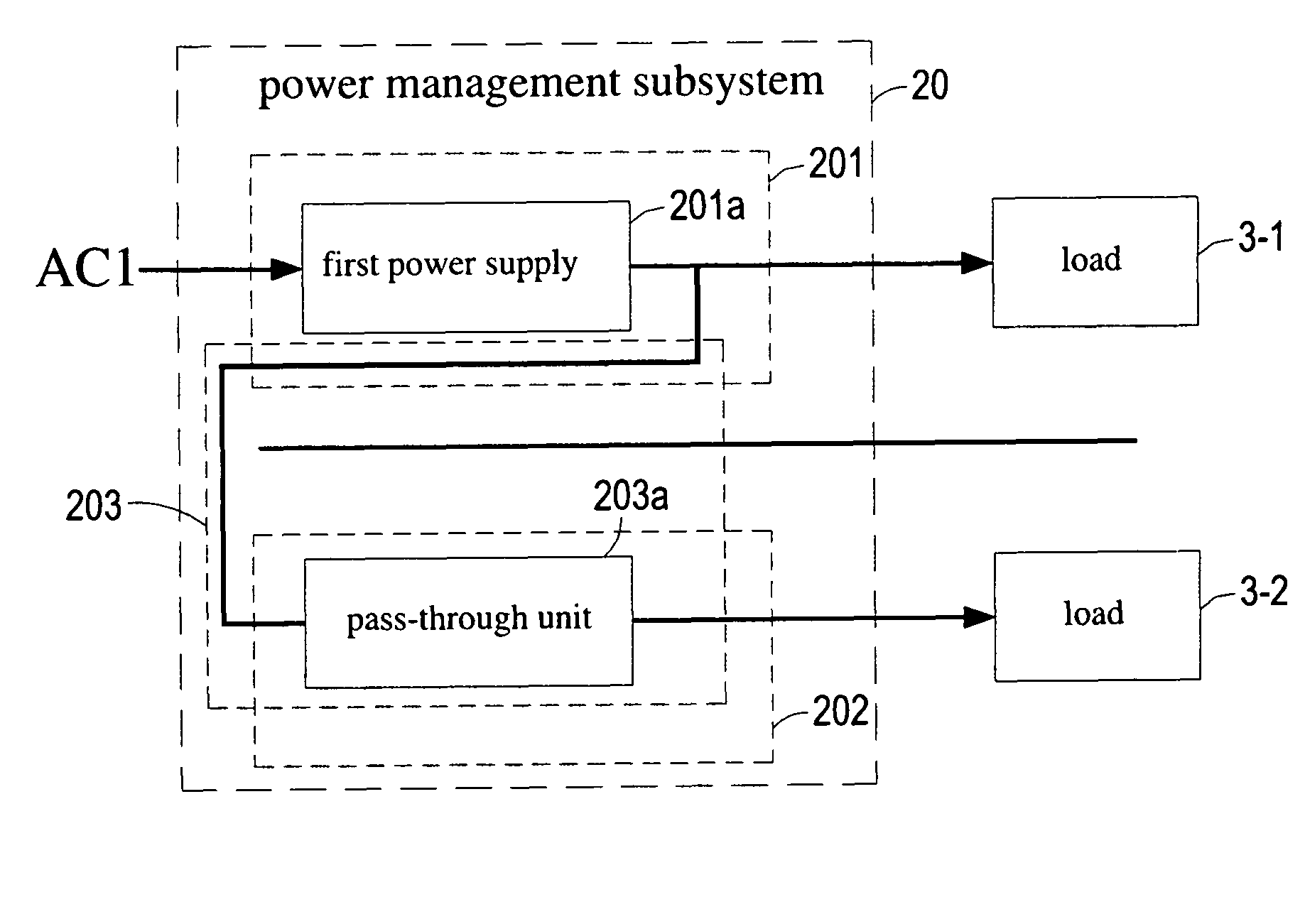 Power management system capable of saving power and optimizing operating efficiency of power supplies for providing power with back-up or redundancy to plural loads