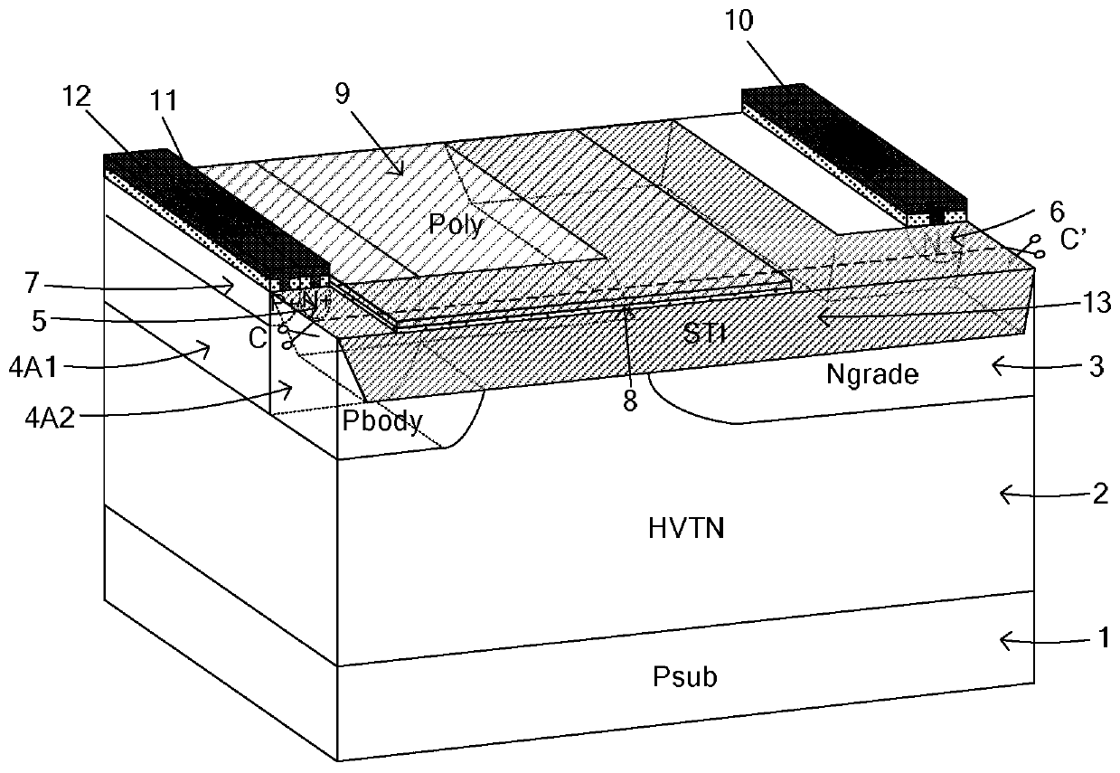 A lateral double diffused metal oxide semiconductor device