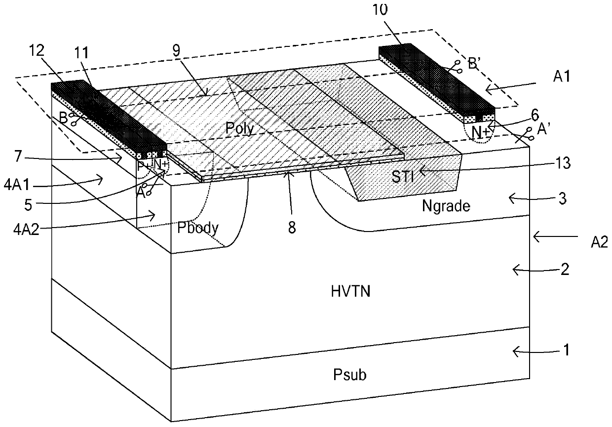 A lateral double diffused metal oxide semiconductor device