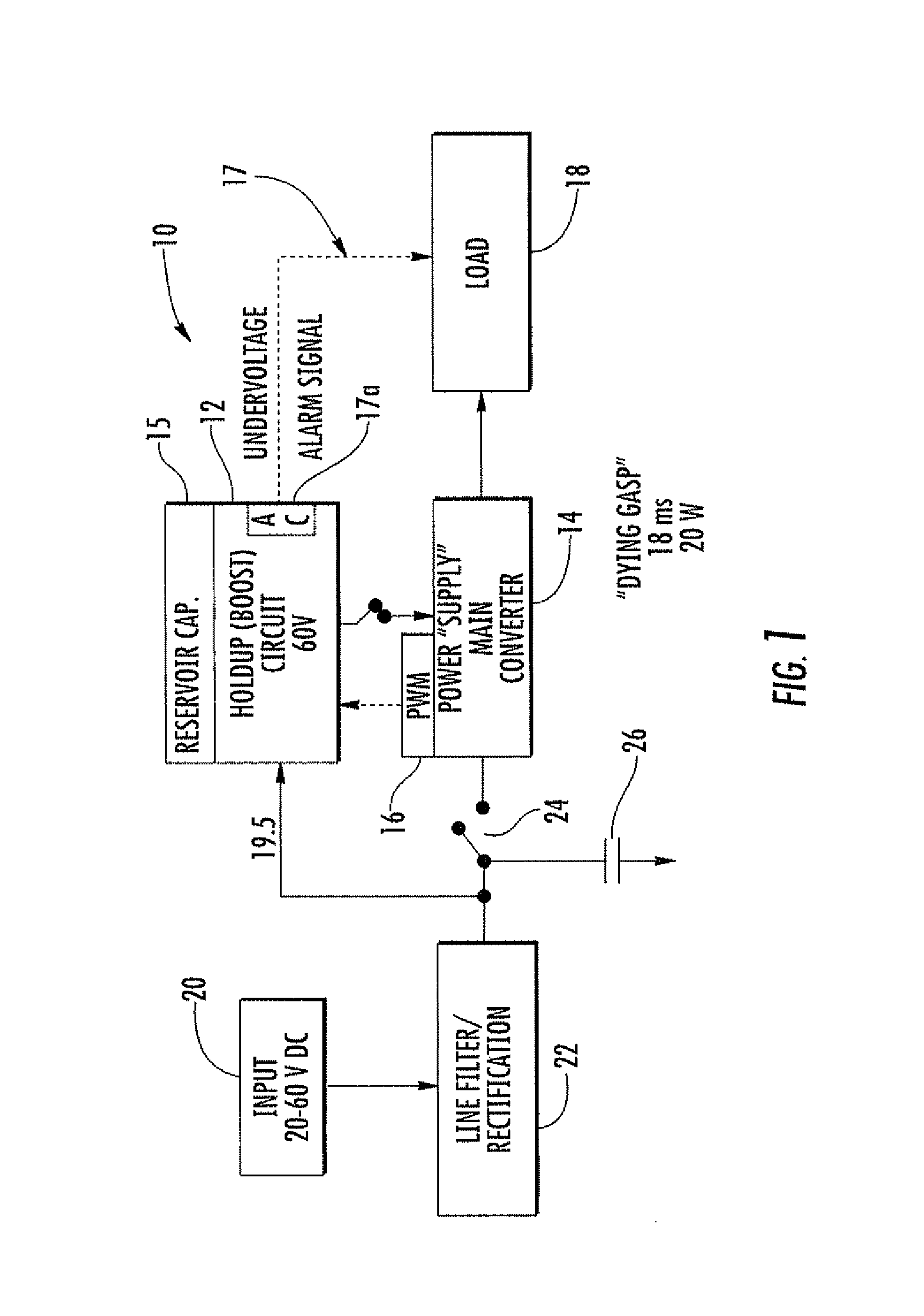 Power supply and method that maintains supply voltage in communications systems during a power supply interruption