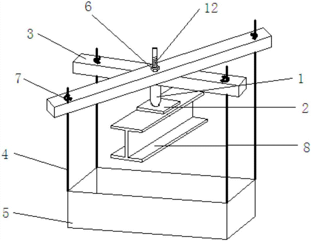 Assembled steel beam overall stability testing concentrated load loading device and method