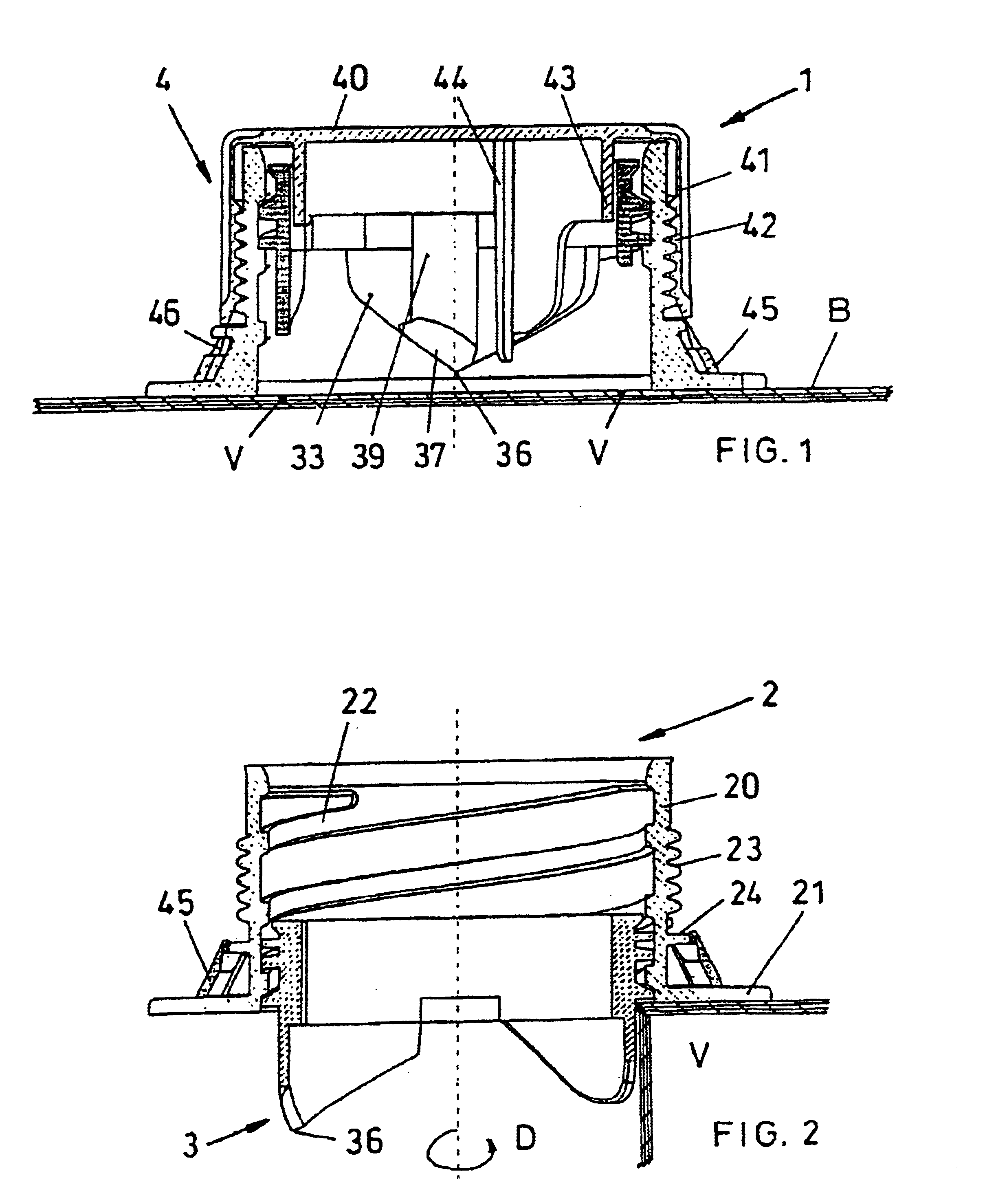 Closing device with a piercing element