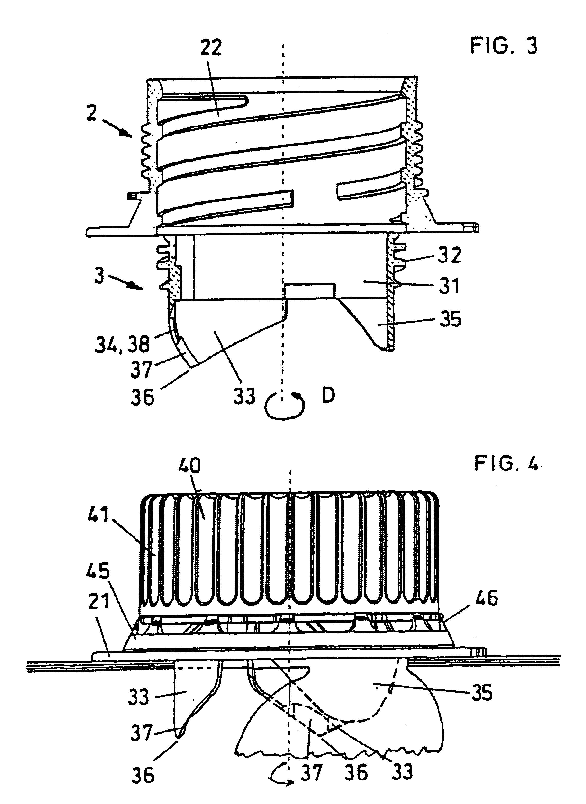 Closing device with a piercing element