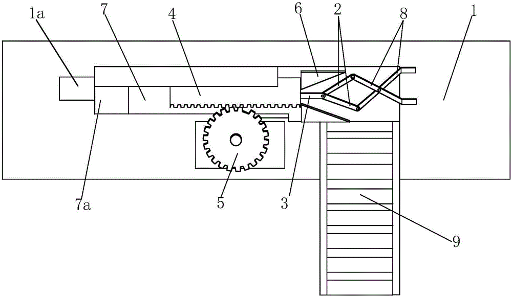 Discharging device for bucket handle assembling of plastic buckets