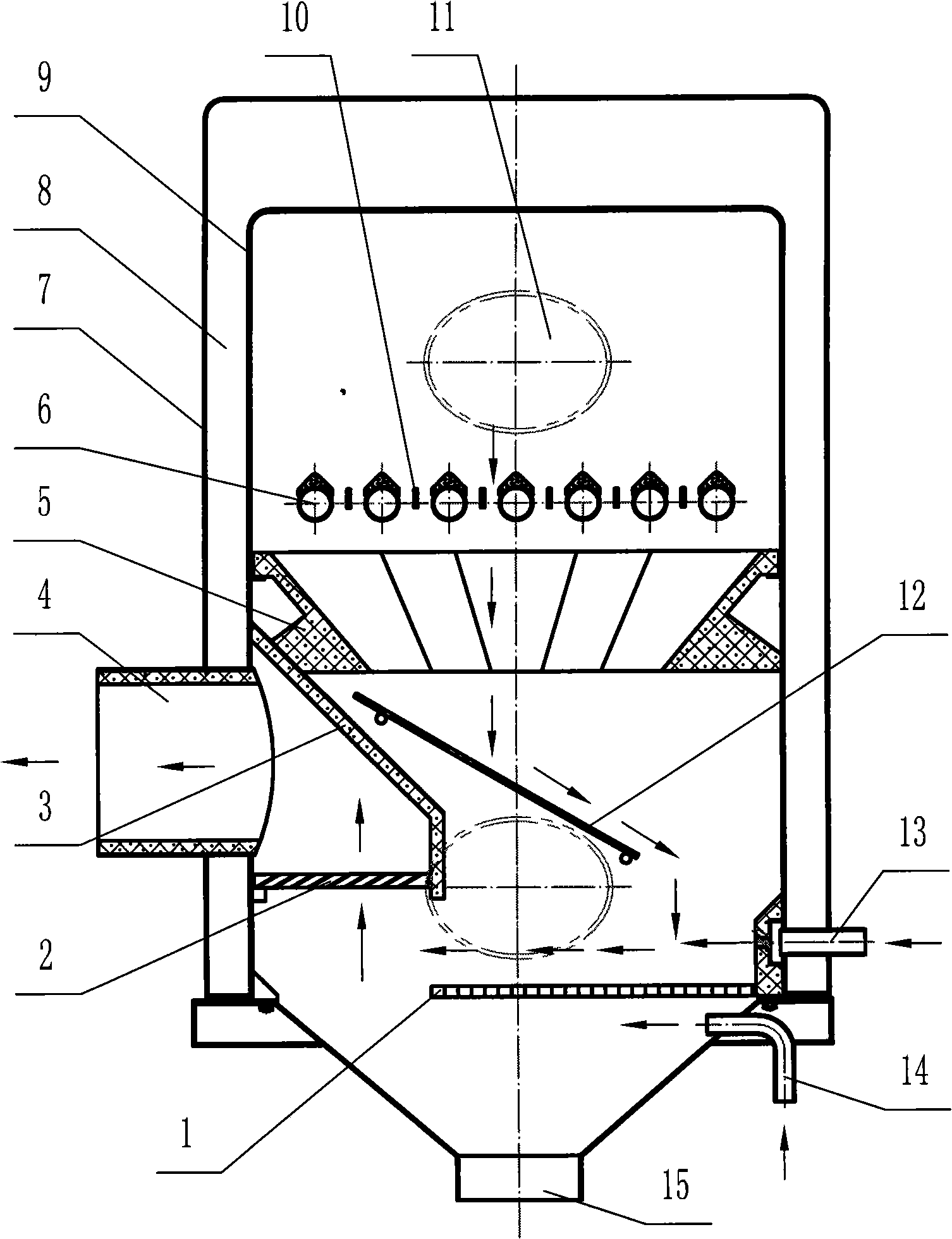 High-temperature combustion-supporting device and special combustion device for inverse combustion type biomass fuel