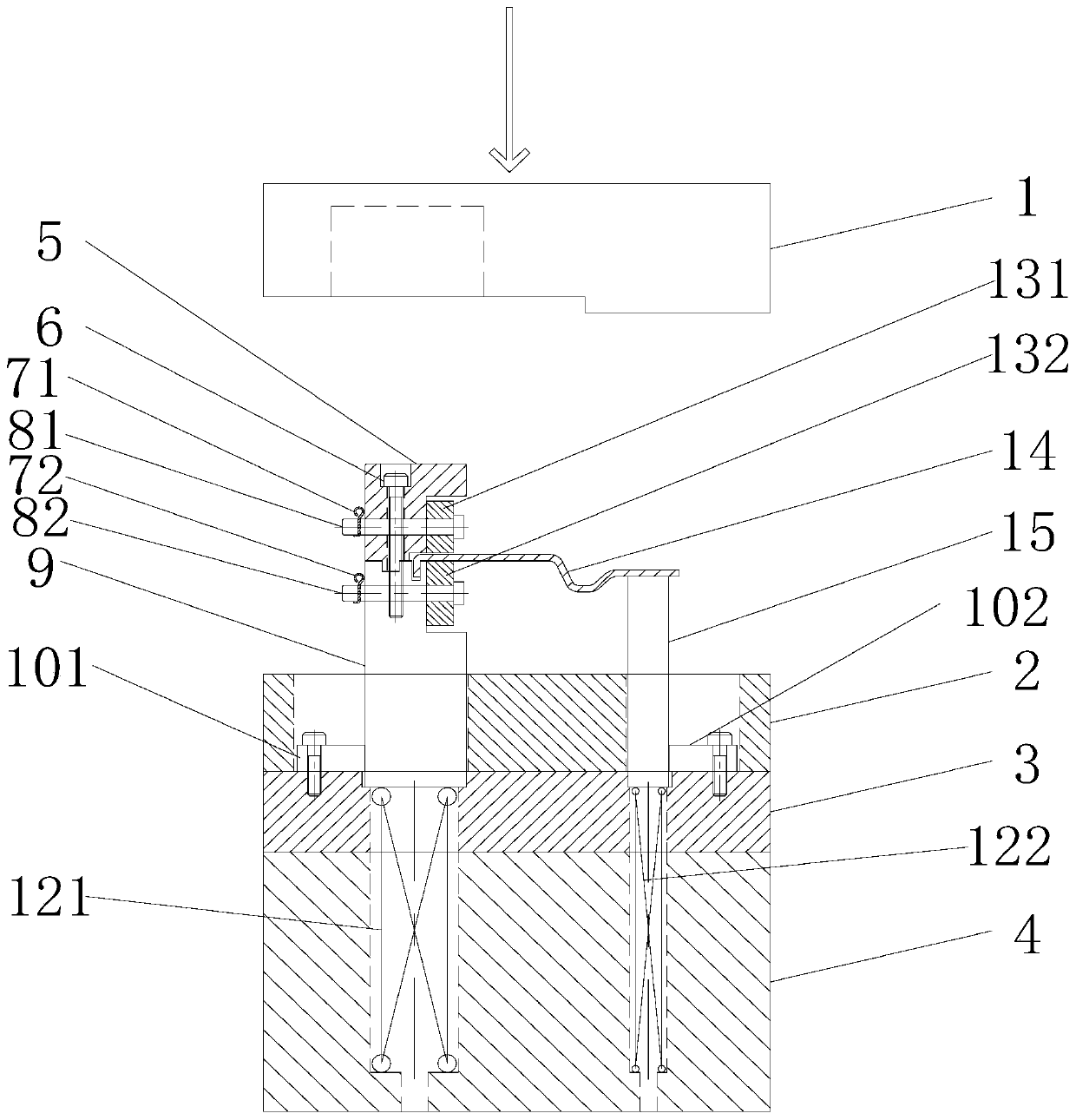 A stamping die with a built-in roller type floating material guide mechanism