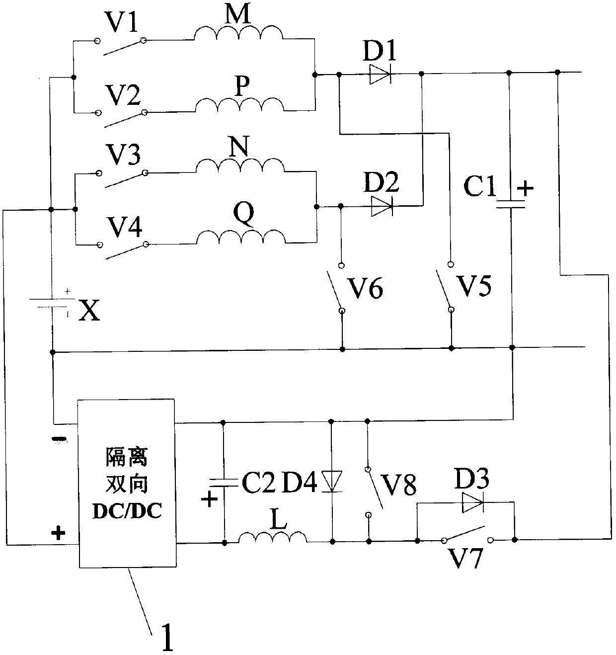 A four-phase switched reluctance motor power converter