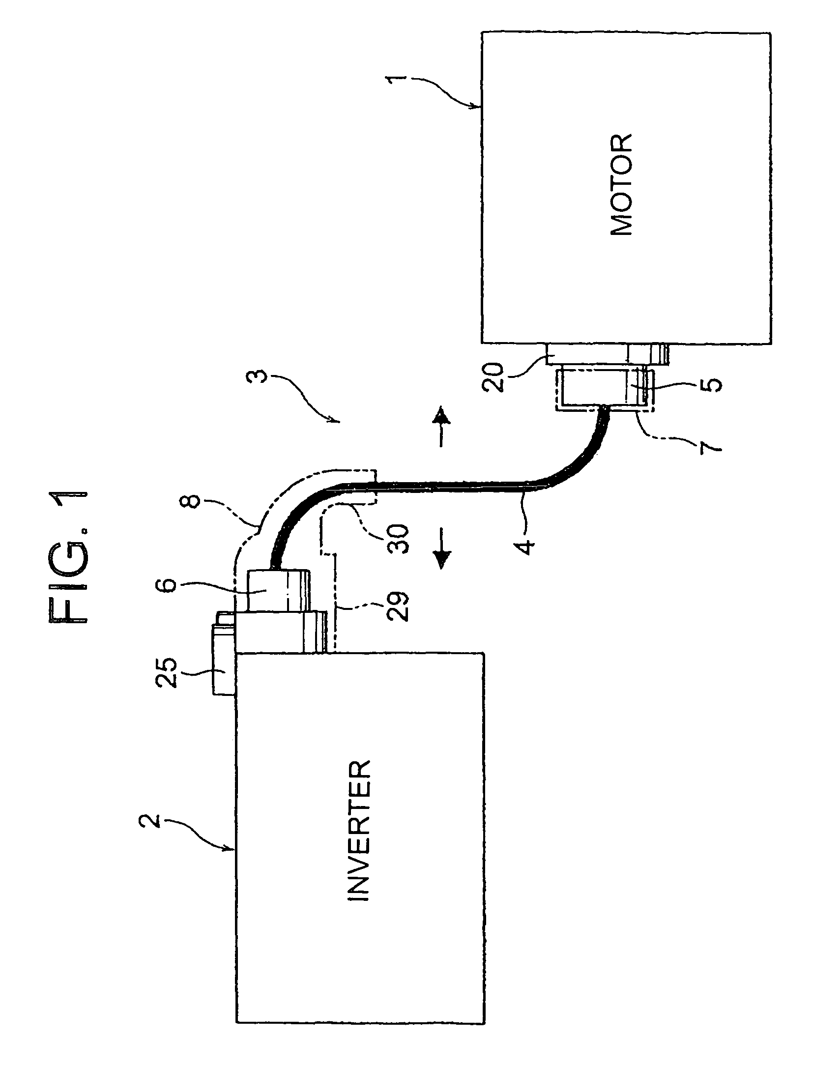 Motor cable device and resin component employed thereto