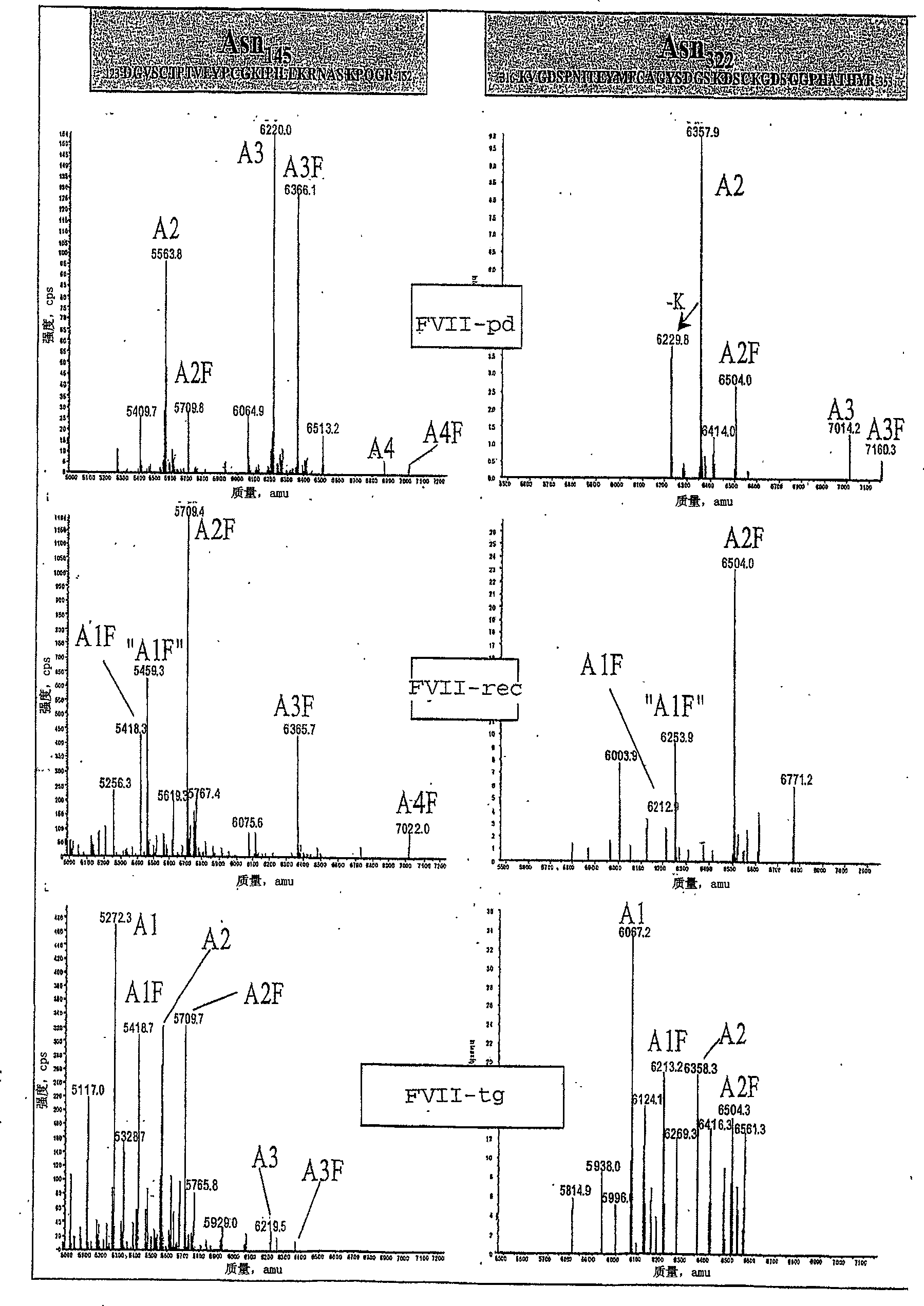 Recombinant or transgenic factor VII composition, each factor VII molecule having two N-glycosylation sites with defined glycan units