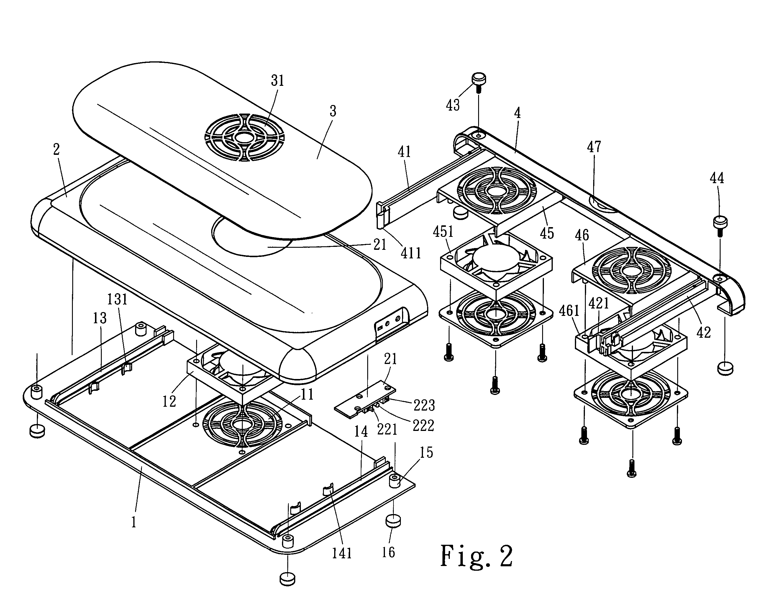 Extendable and receivable heat-dissipating base set for notebooks