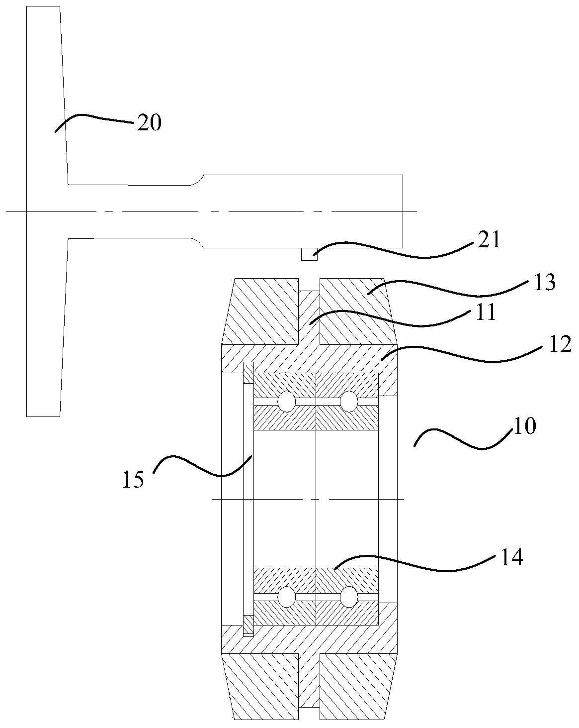 Elevator guide shoe wheel device and elevator