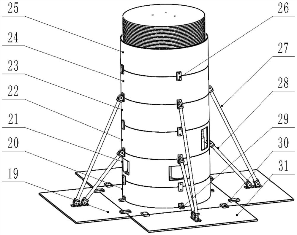 A vertical vibration test bench with small vibration source and large load that is convenient for loading and unloading