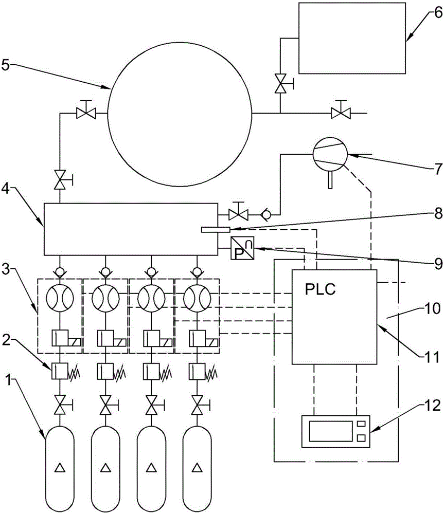 Multi-component fuel gas mixing system for pre-combustion heating type constant volume bomb