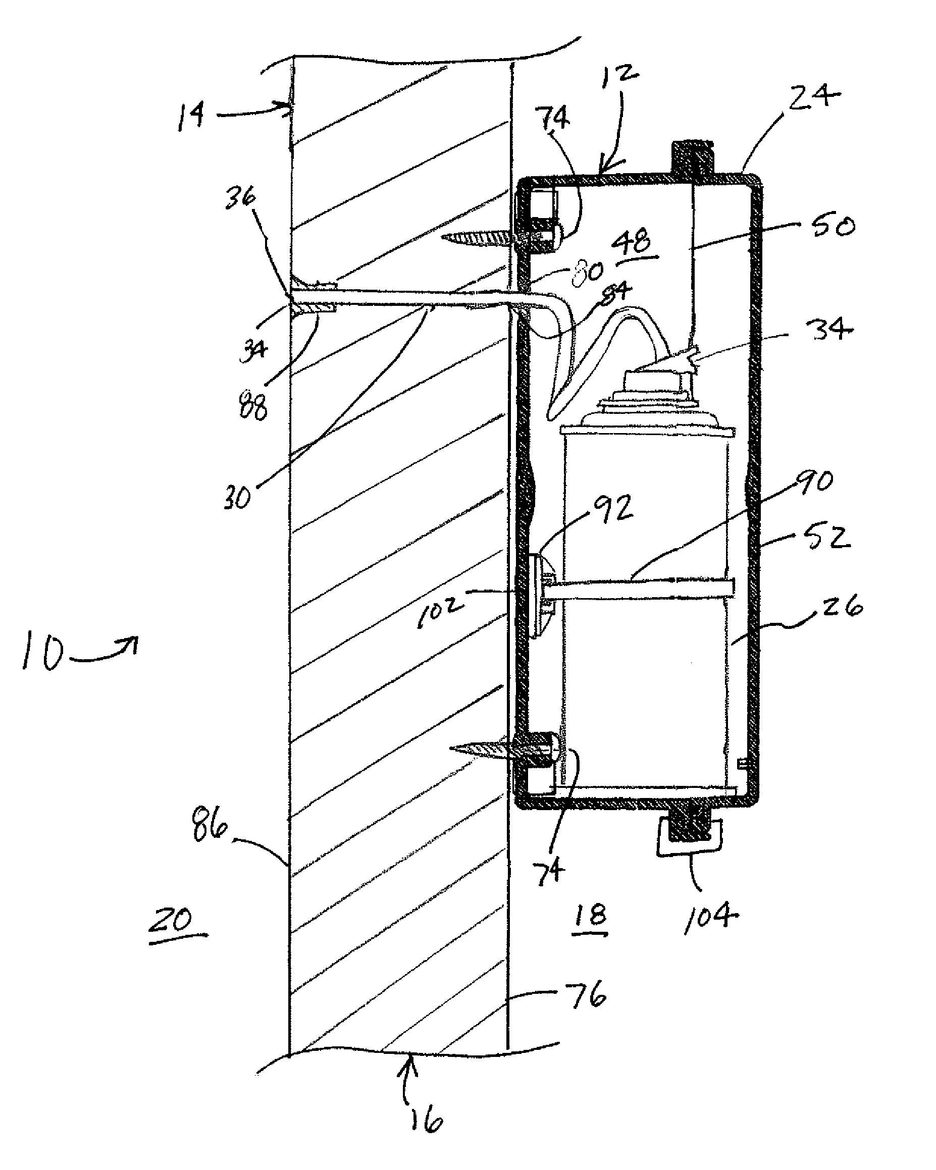Wall-mounted nonlethal device for defending against intruders
