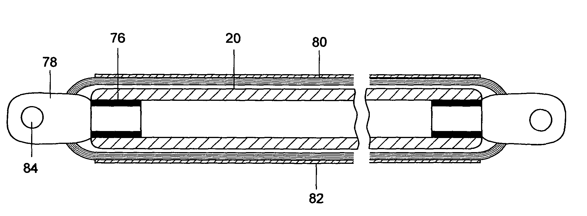 Reinforced tension and compression reacting strut and method of making same