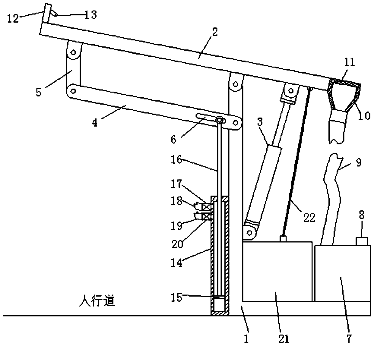 Shed cover equipment for sidewalk sun shading and rain sheltering and using method of shed cover equipment