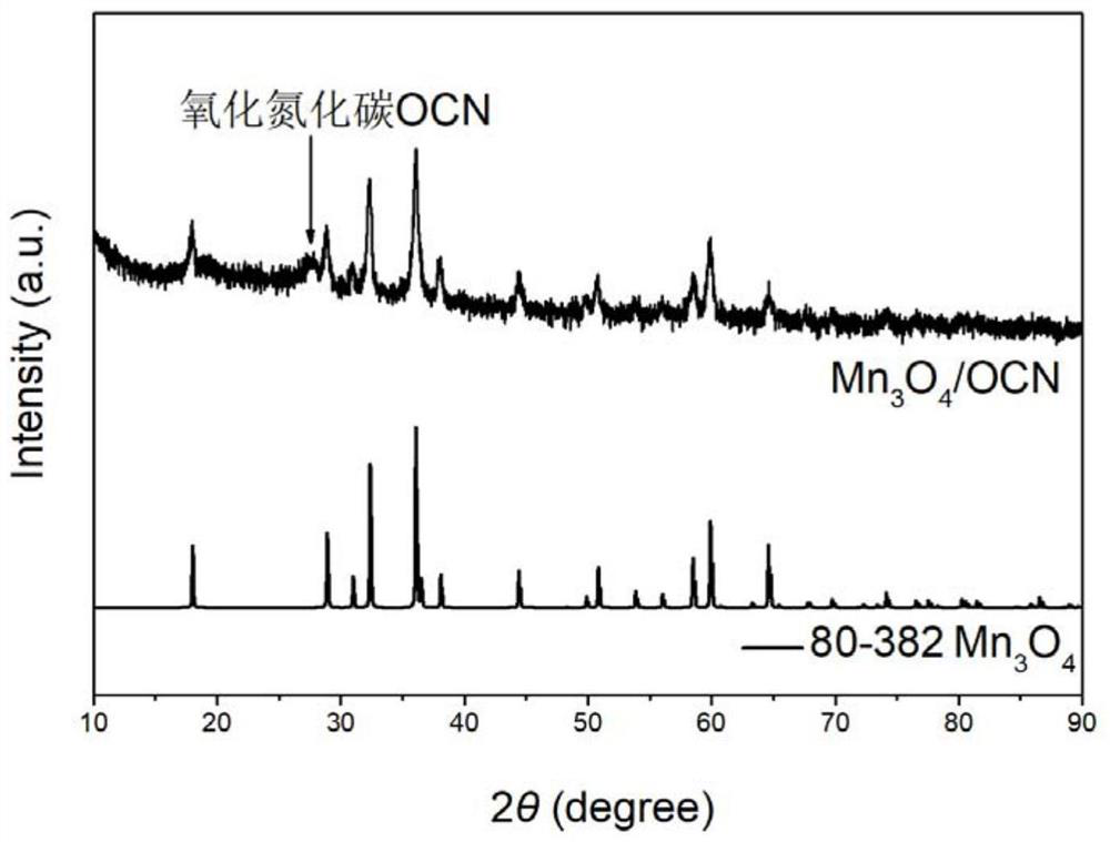 Bovine serum albumin modified protoporphyrin/trimanganese tetroxide /carbon oxynitride nano composite material as well as preparation and application thereof