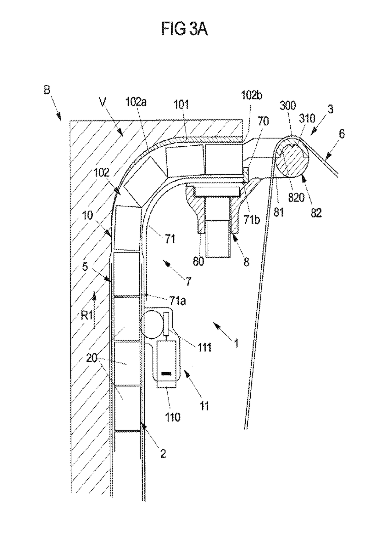 Adjusting device for a safety belt with an extendable belt guiding element