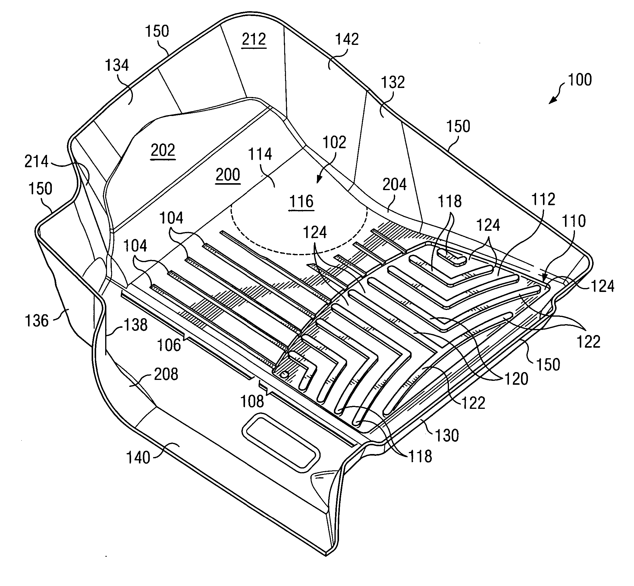 Close-conforming vehicle floor tray with reservoir