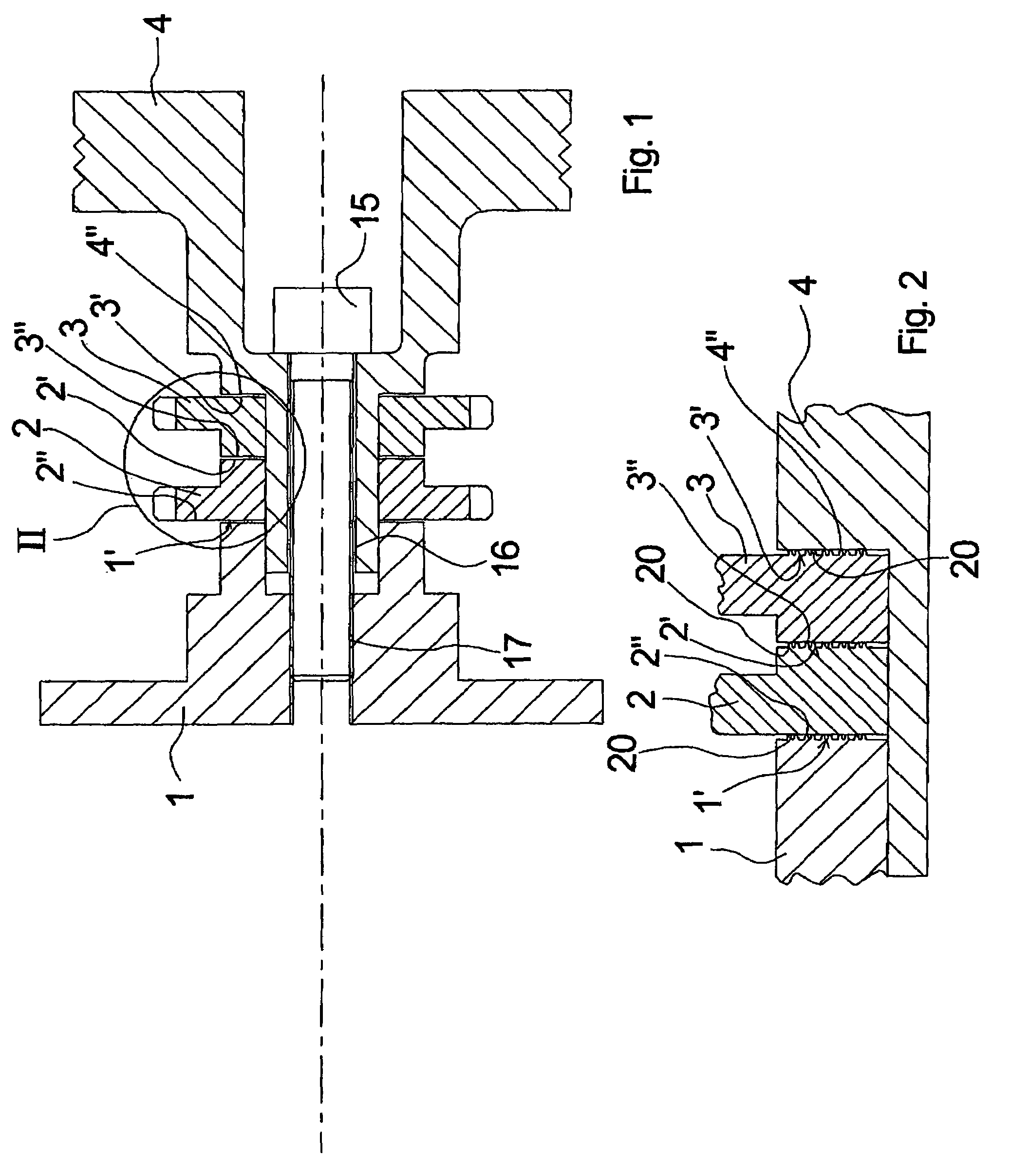 Method for frictionally connecting the front surfaces of two machine components for transmitting high torques or transverse forces