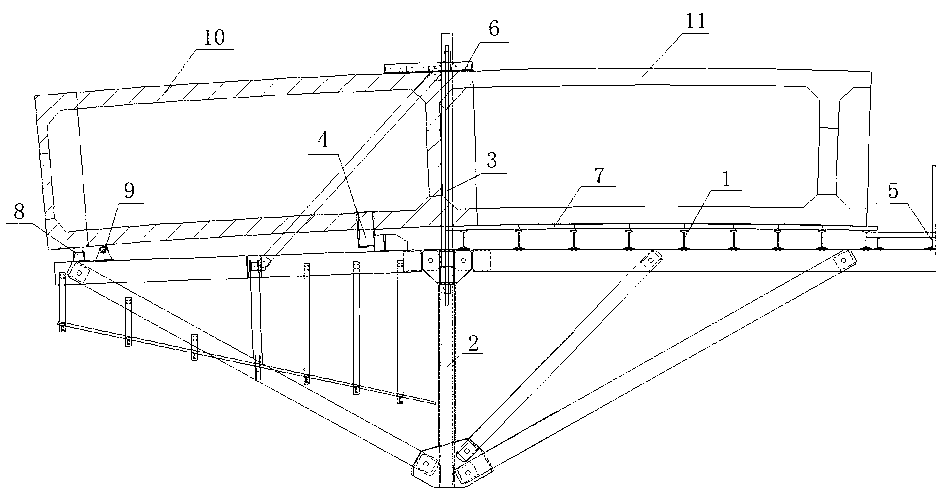 Construction method adopting inverted triangular obliquely-crawling hanging basket