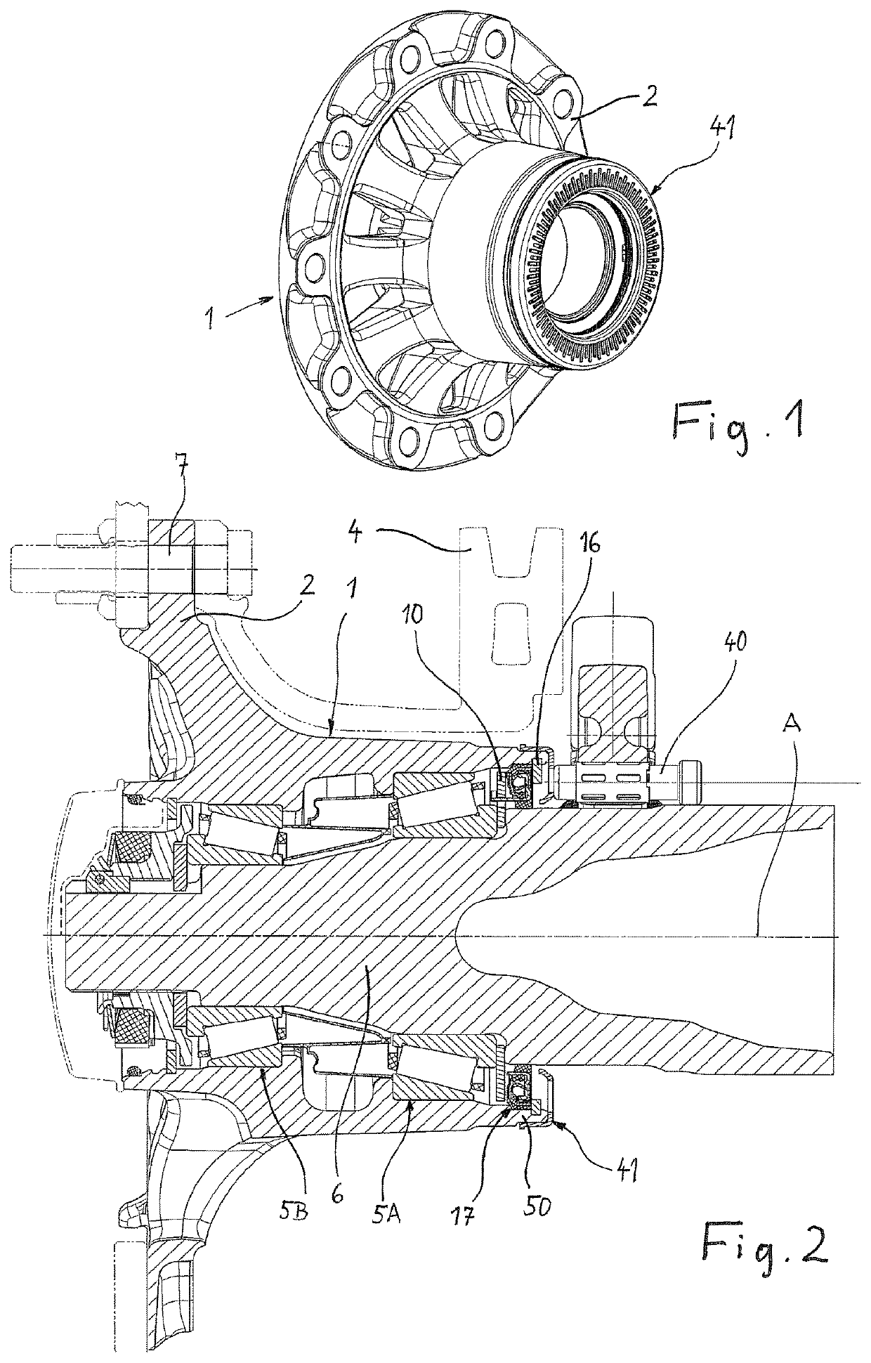 Wheel hub assembly for a vehicle wheel and pole ring of an ABS sensor