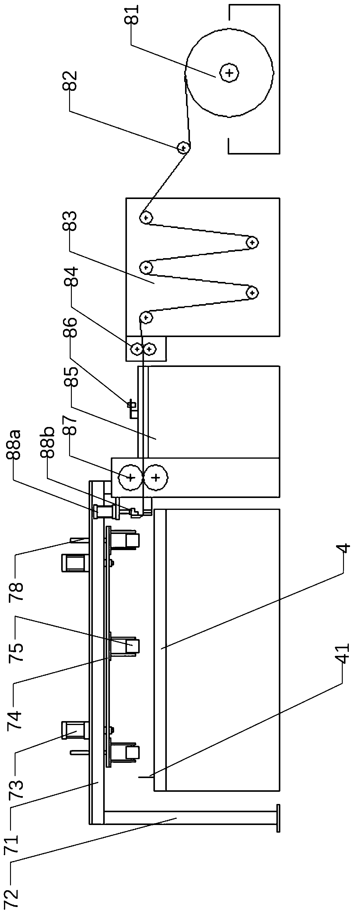 Strip longitudinal and horizontal paving device for thermoplastic continuous fiber wide-width one-way strip and application thereof