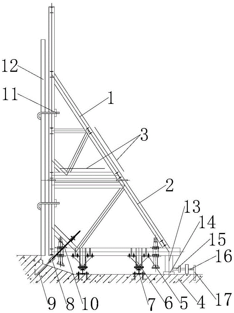 Side wall self-propelled type triangular truss and construction method thereof